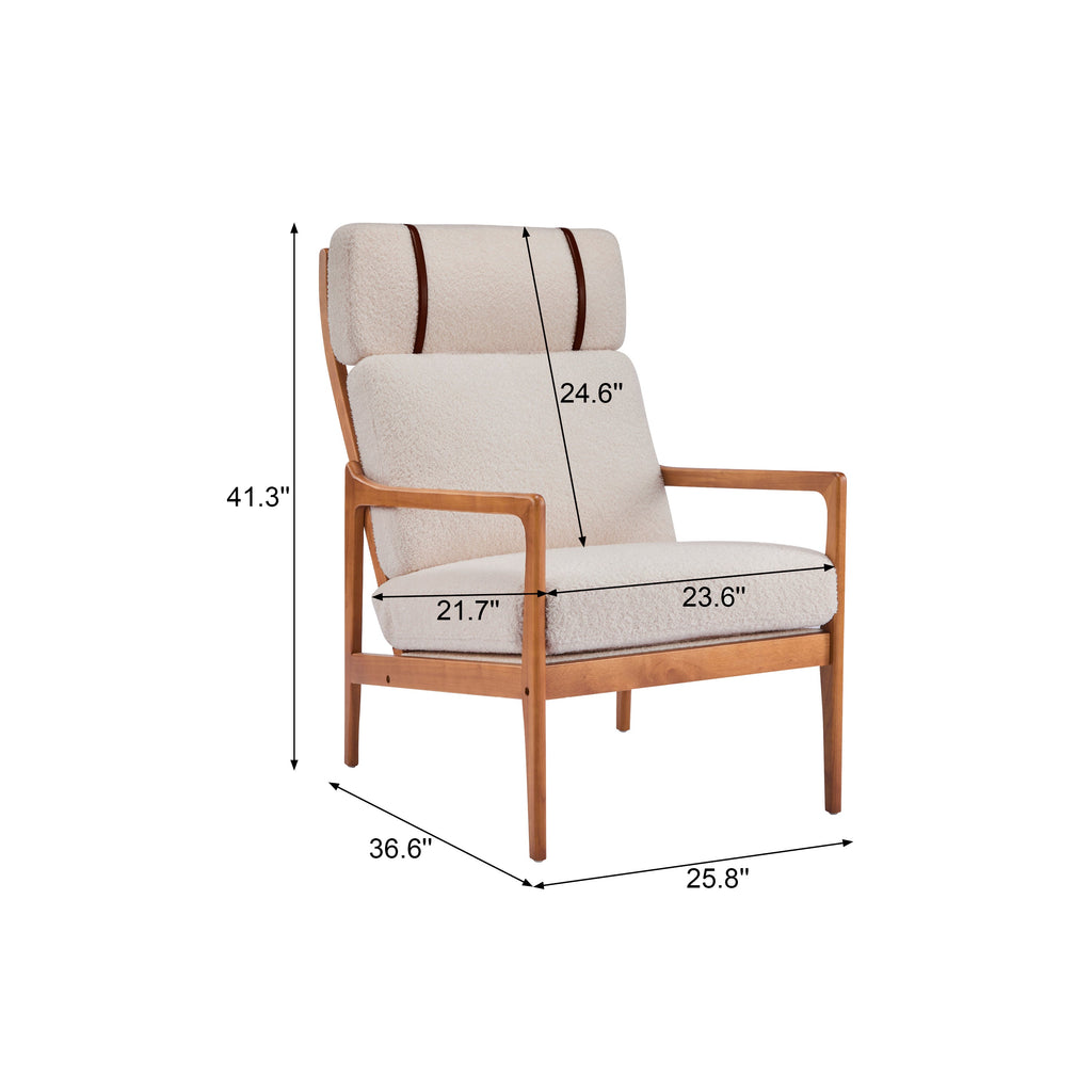 Birchmere Mid Century Modern Accent Armchair, Solid Wood Frame with High Back & Upholstered Cushions