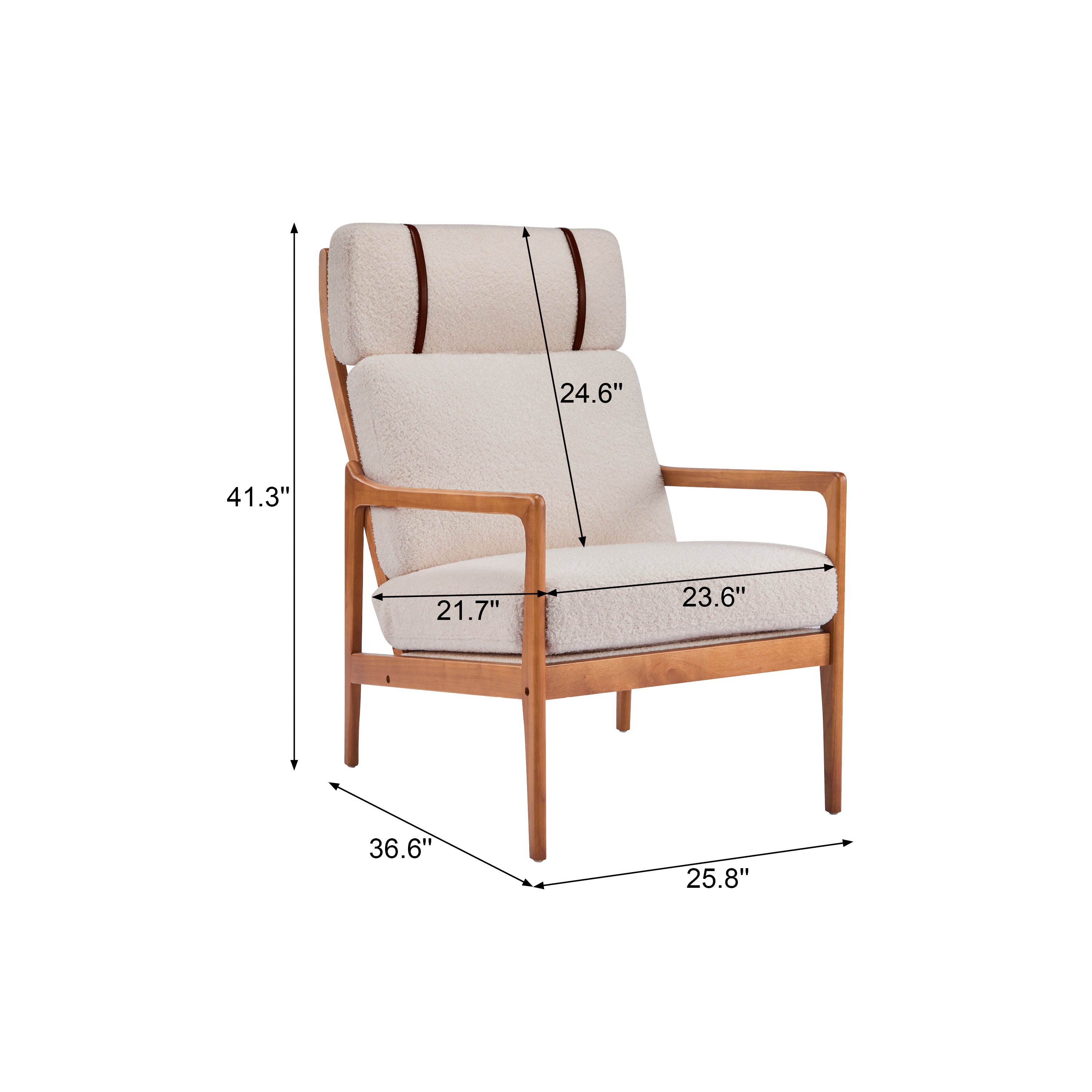 Birchmere Mid Century Modern Accent Armchair, Solid Wood Frame with High Back & Upholstered Cushions