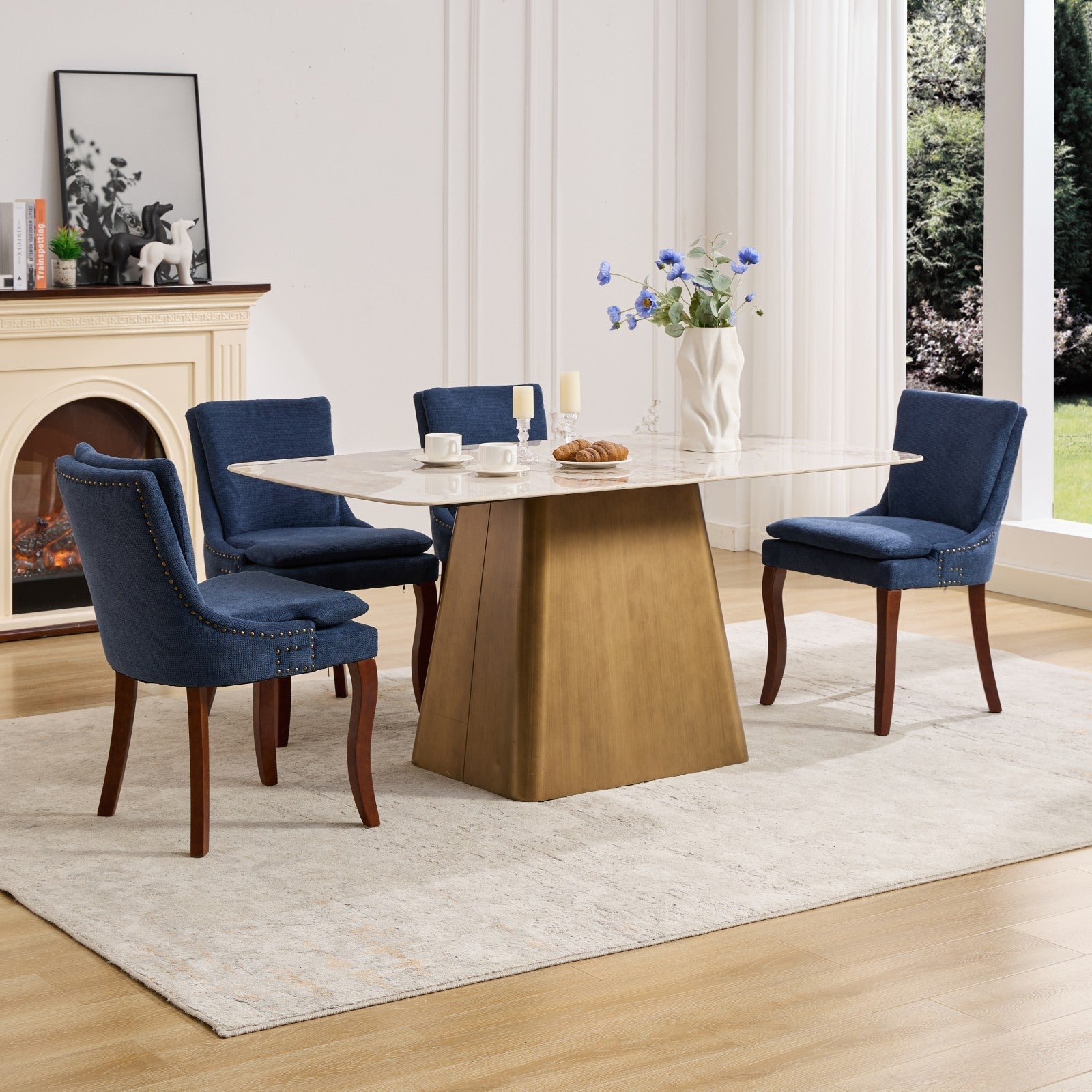 ChenilleUpholstered Dining Chairs with Curved Solid Wood Legs, Set of 2