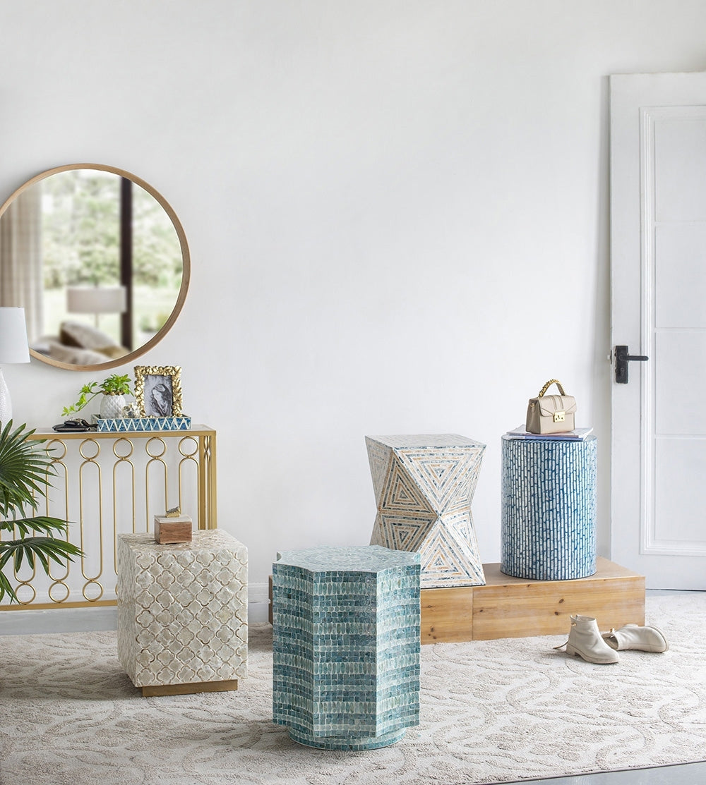 Blue Scalloped Capiz Side Table