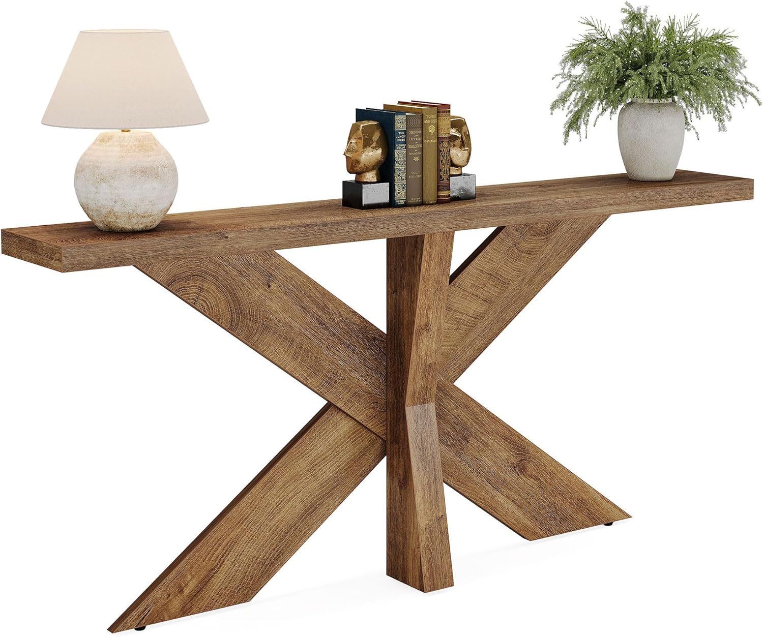 Bridgemont Farmhouse Console Table with Geometric Wooden Base