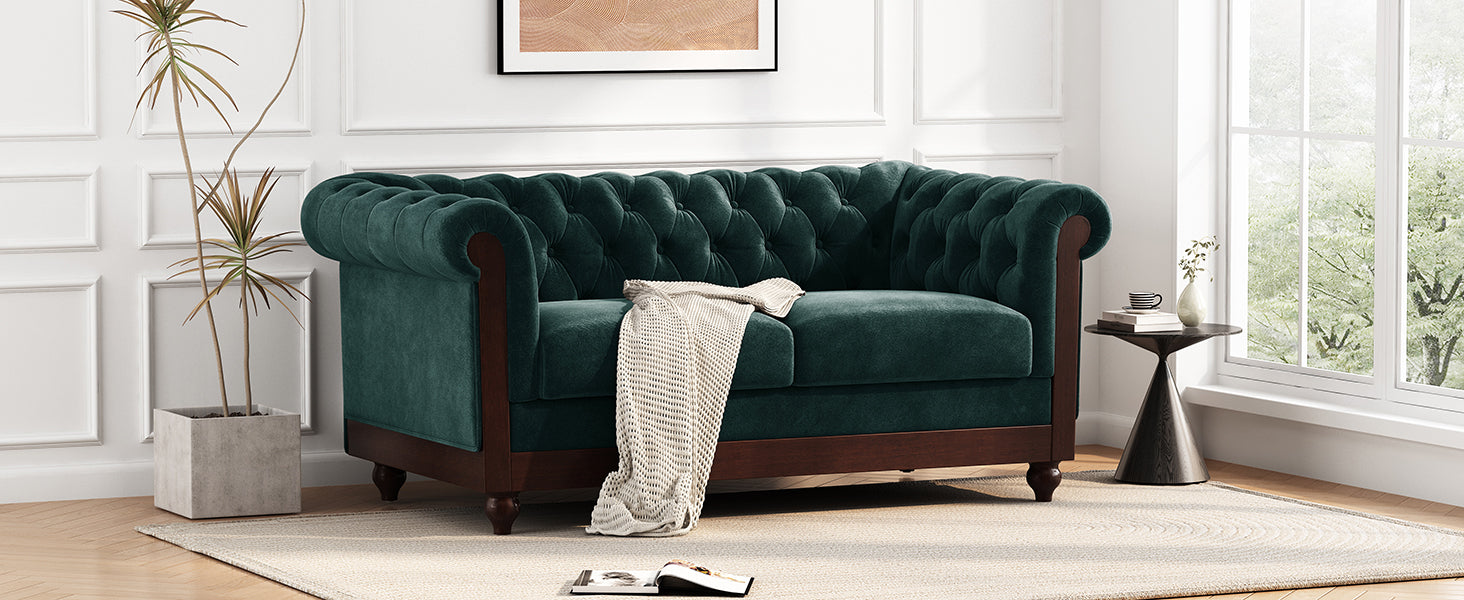 Velvet Rolled Arm Chesterfield Loveseat