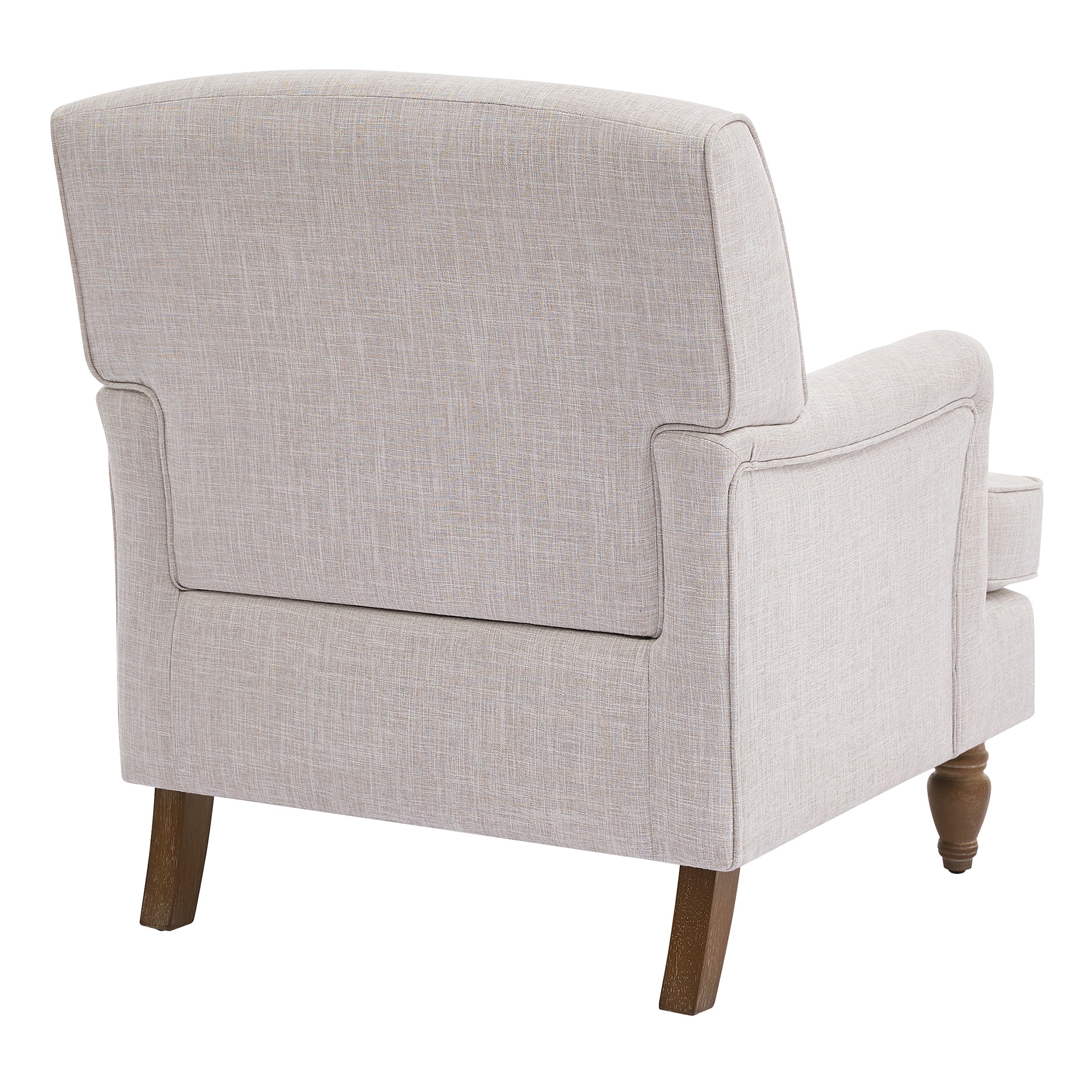 Benton Upholstered Linen Fabric Armchair with Antique Solid Wood Legs