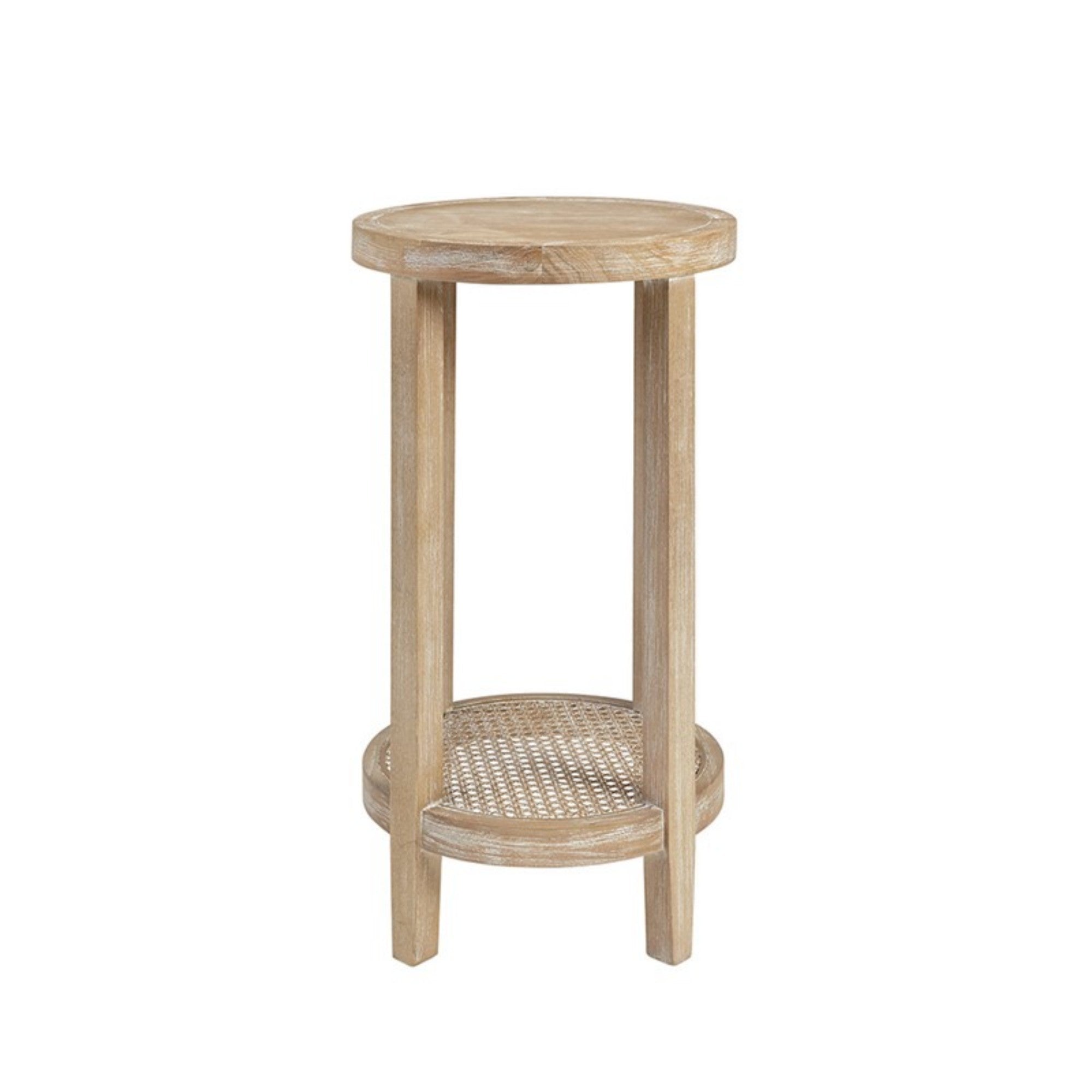 Bedford Round Accent Table with Rattan Shelf