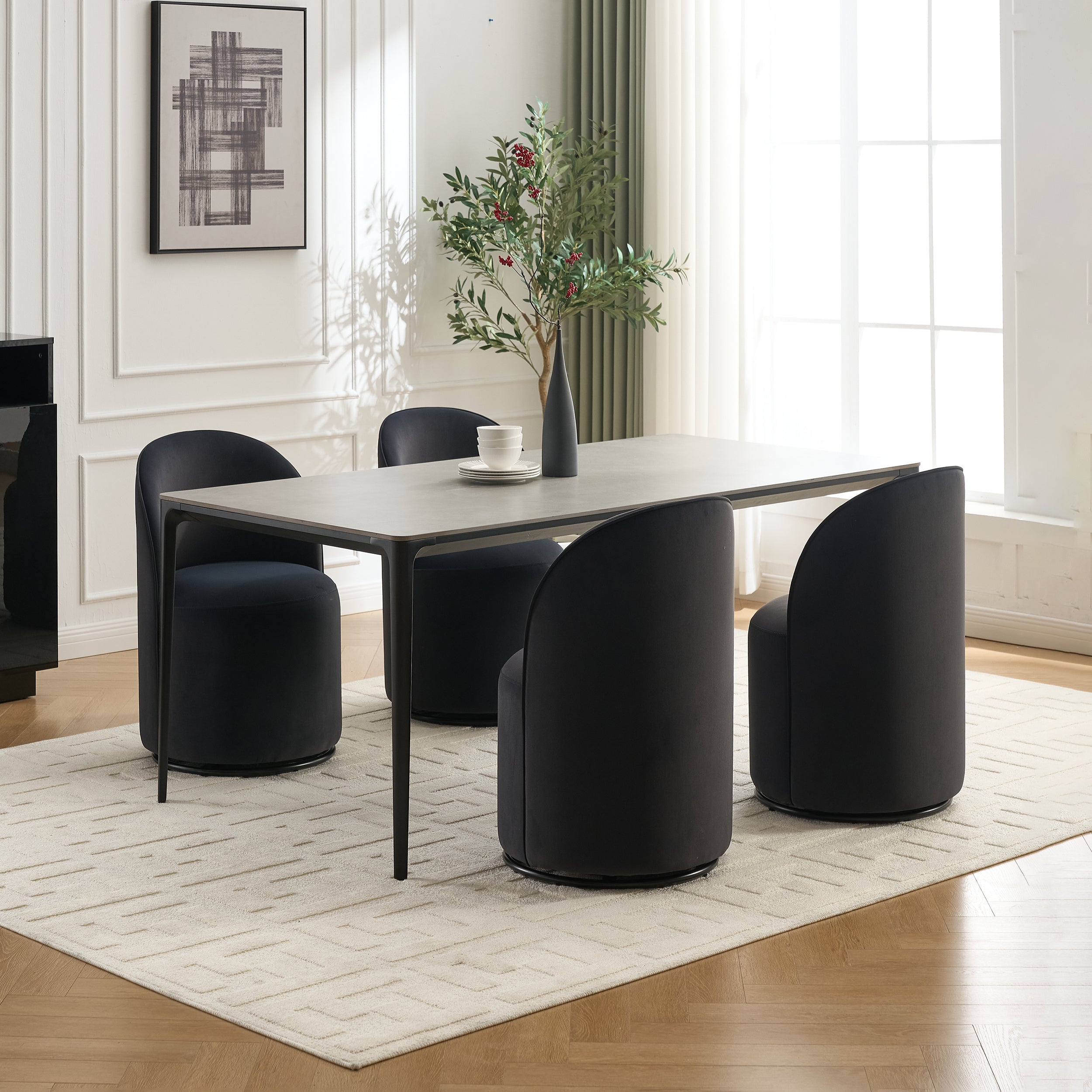 Ashcombe Mid Century Modern Round Velvet Dining Chair