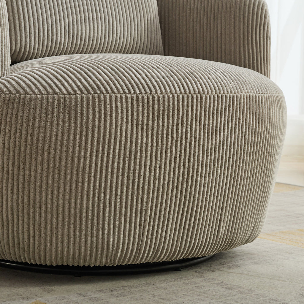Wide Upholstered Corduroy 360° Swivel Barrel Soft Accent Chair with Pillow