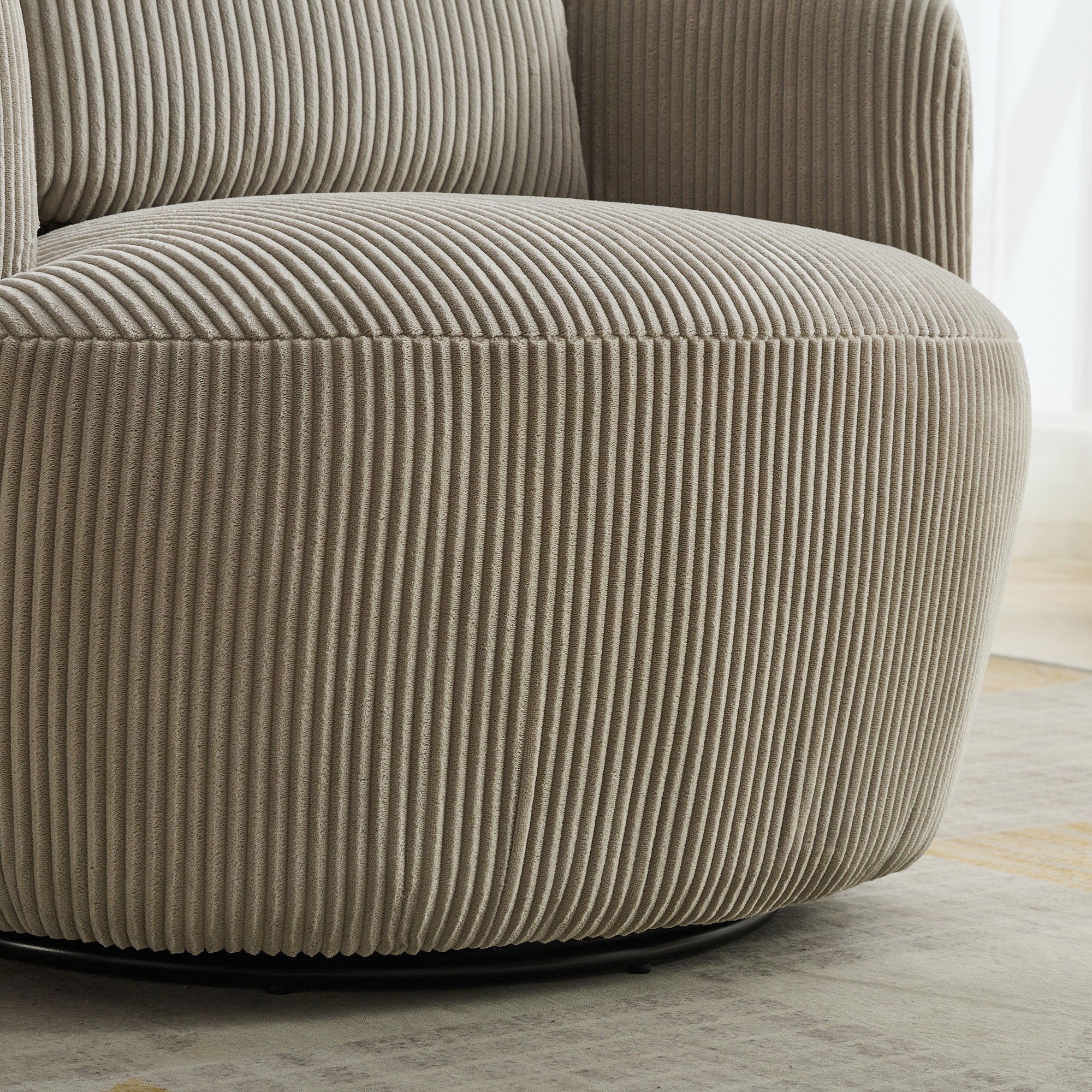Wide Upholstered Corduroy 360° Swivel Barrel Soft Accent Chair with Pillow