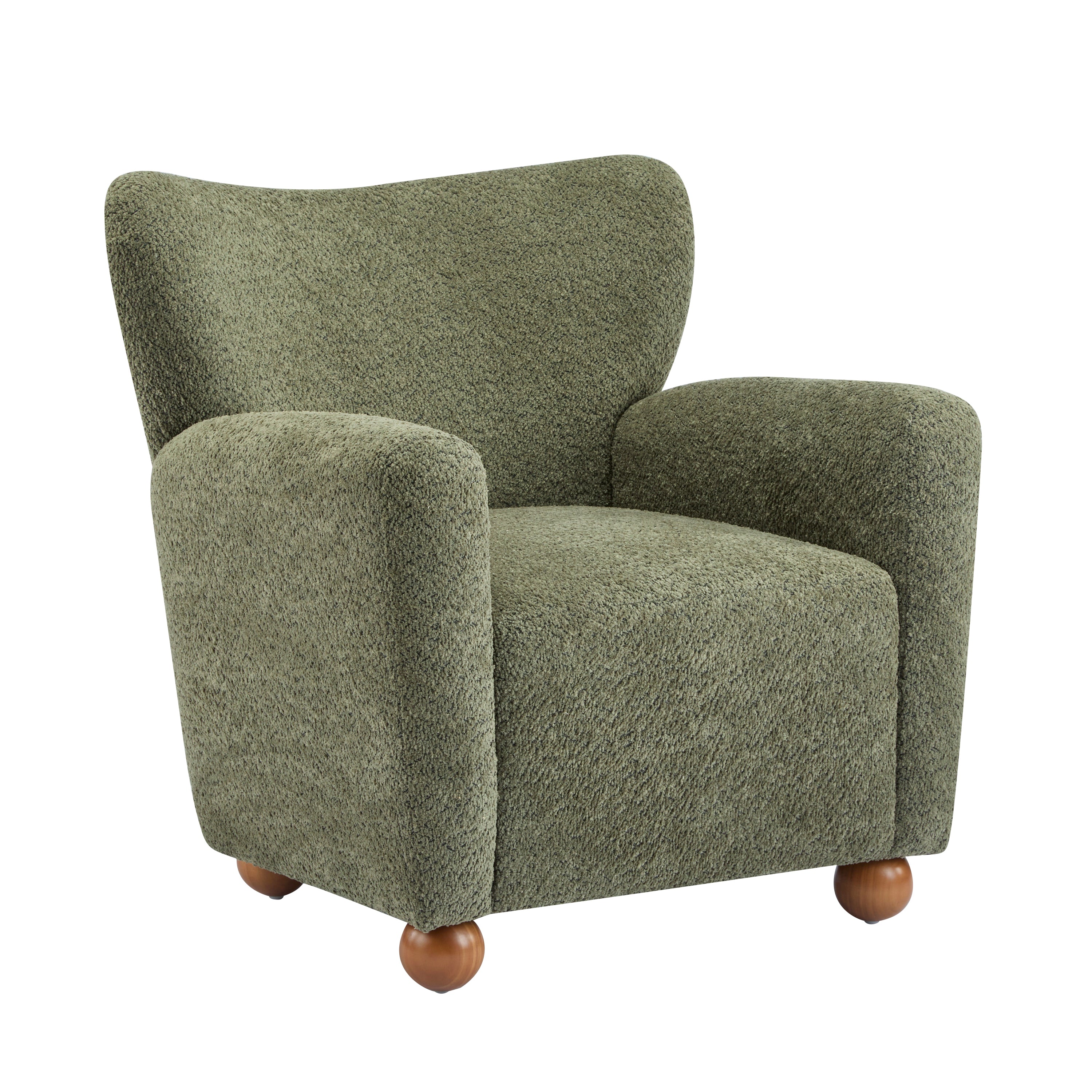 Cozy Wingback Accent Chair with Round Wood Feet