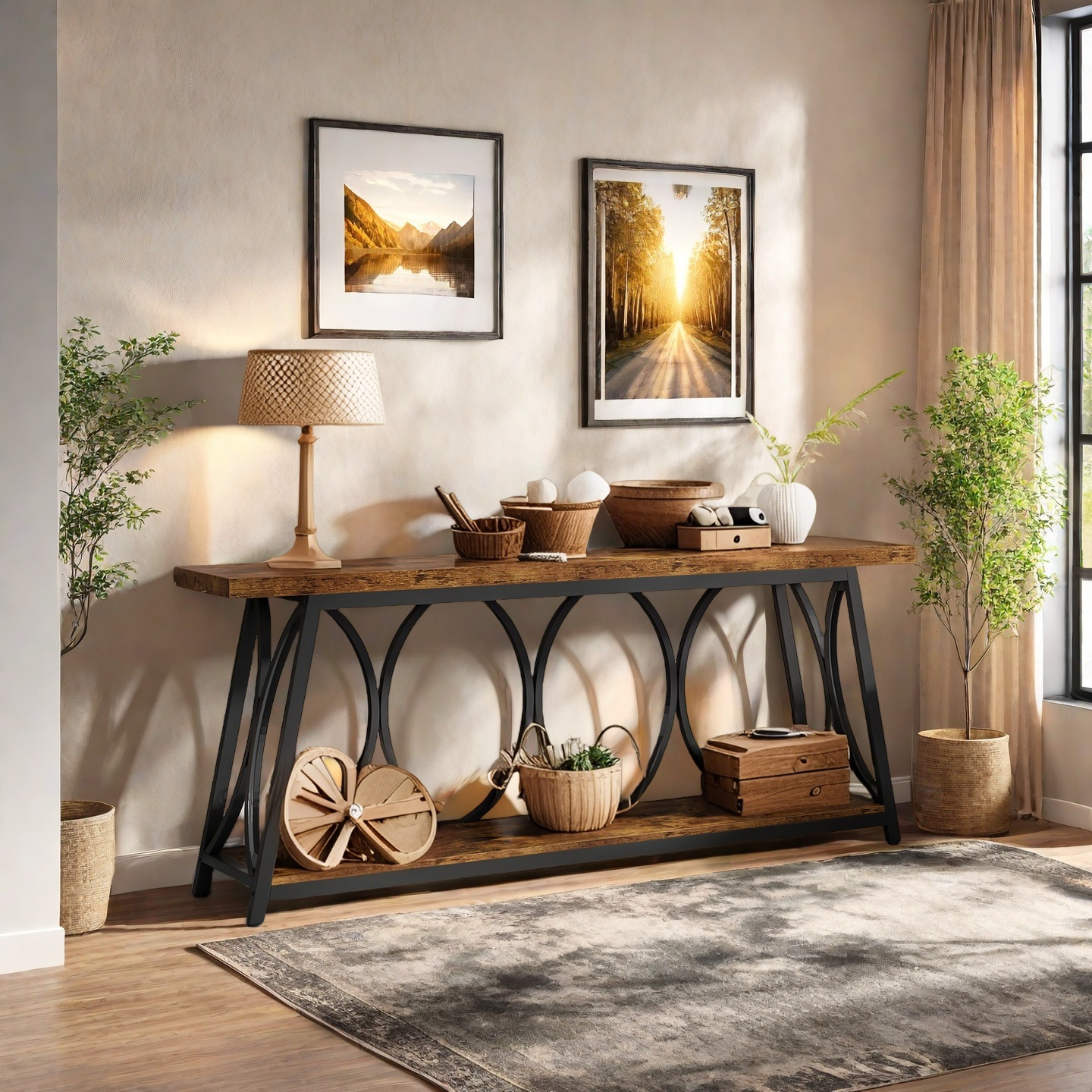 Holliston Industrial Console Tablewith 2-Tier Storage Shelves