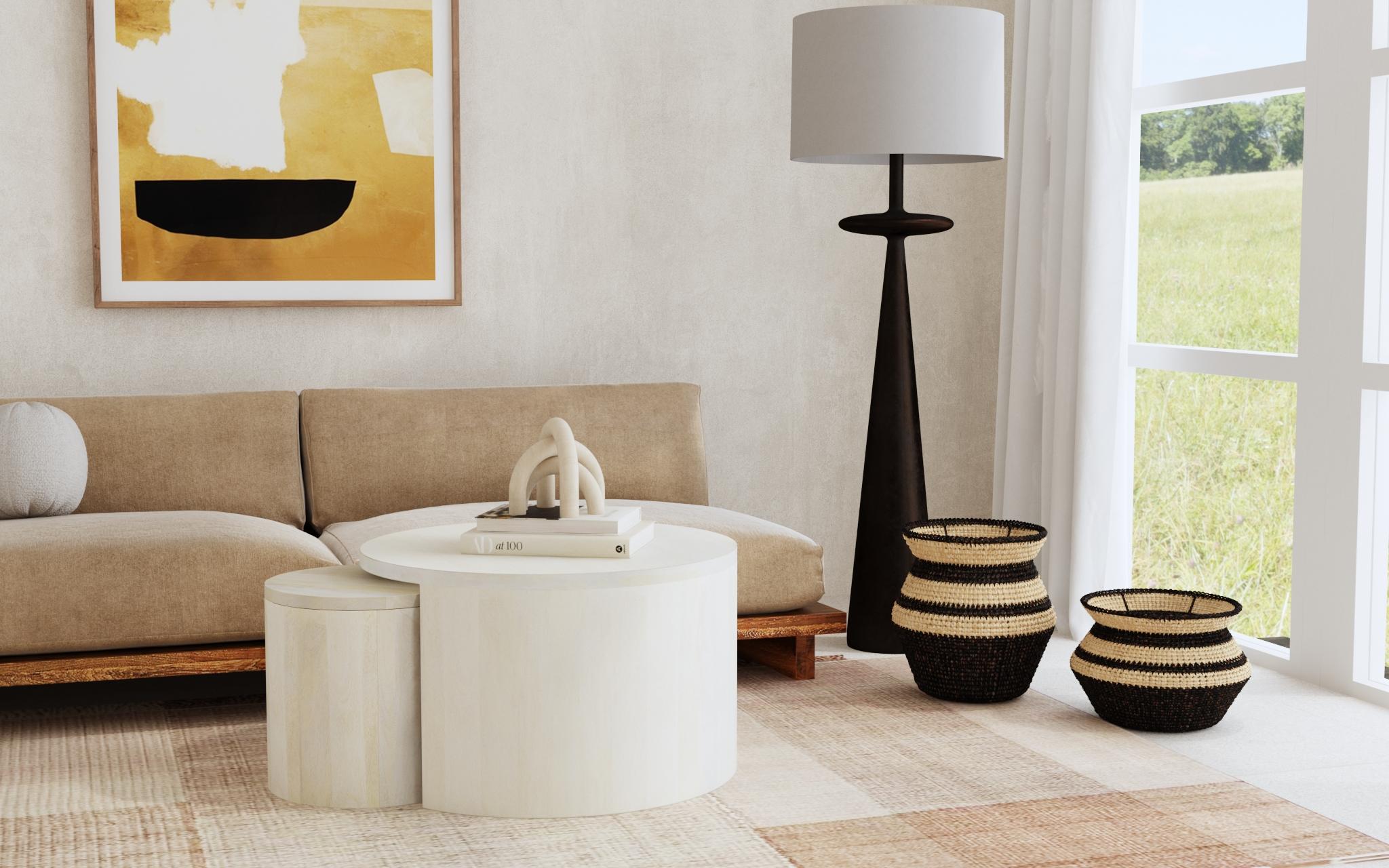 Cyrus Round Storage Coffee Table and Nesting Stool