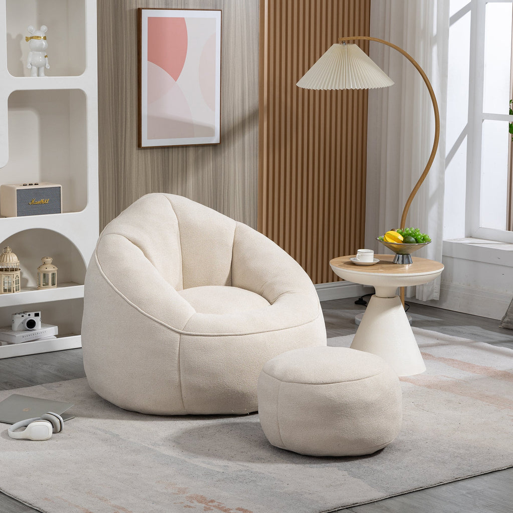 Bean Bag Sofa Chair with High-Pressure Foam and Footrest