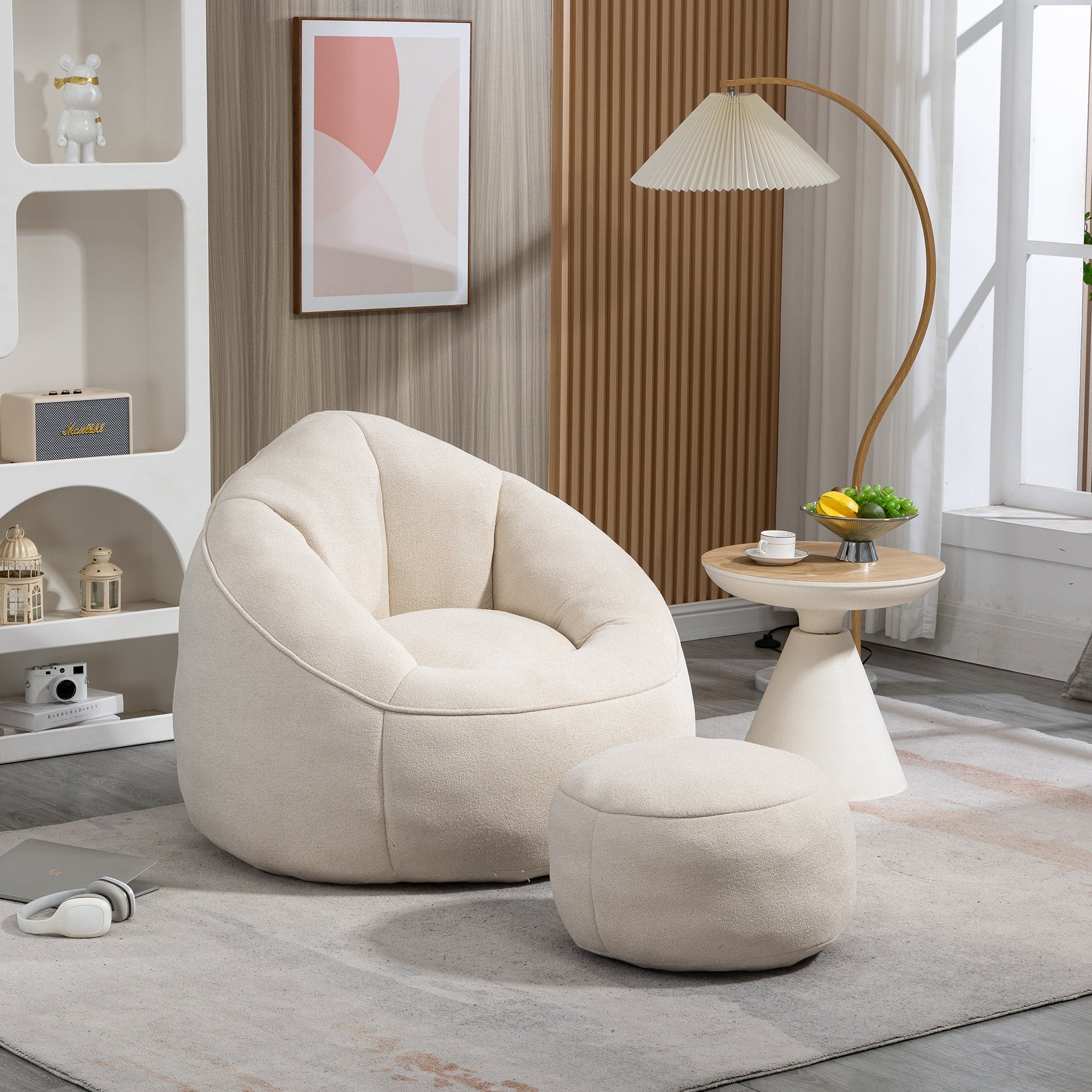 Bean Bag Sofa Chair with High-Pressure Foam and Footrest