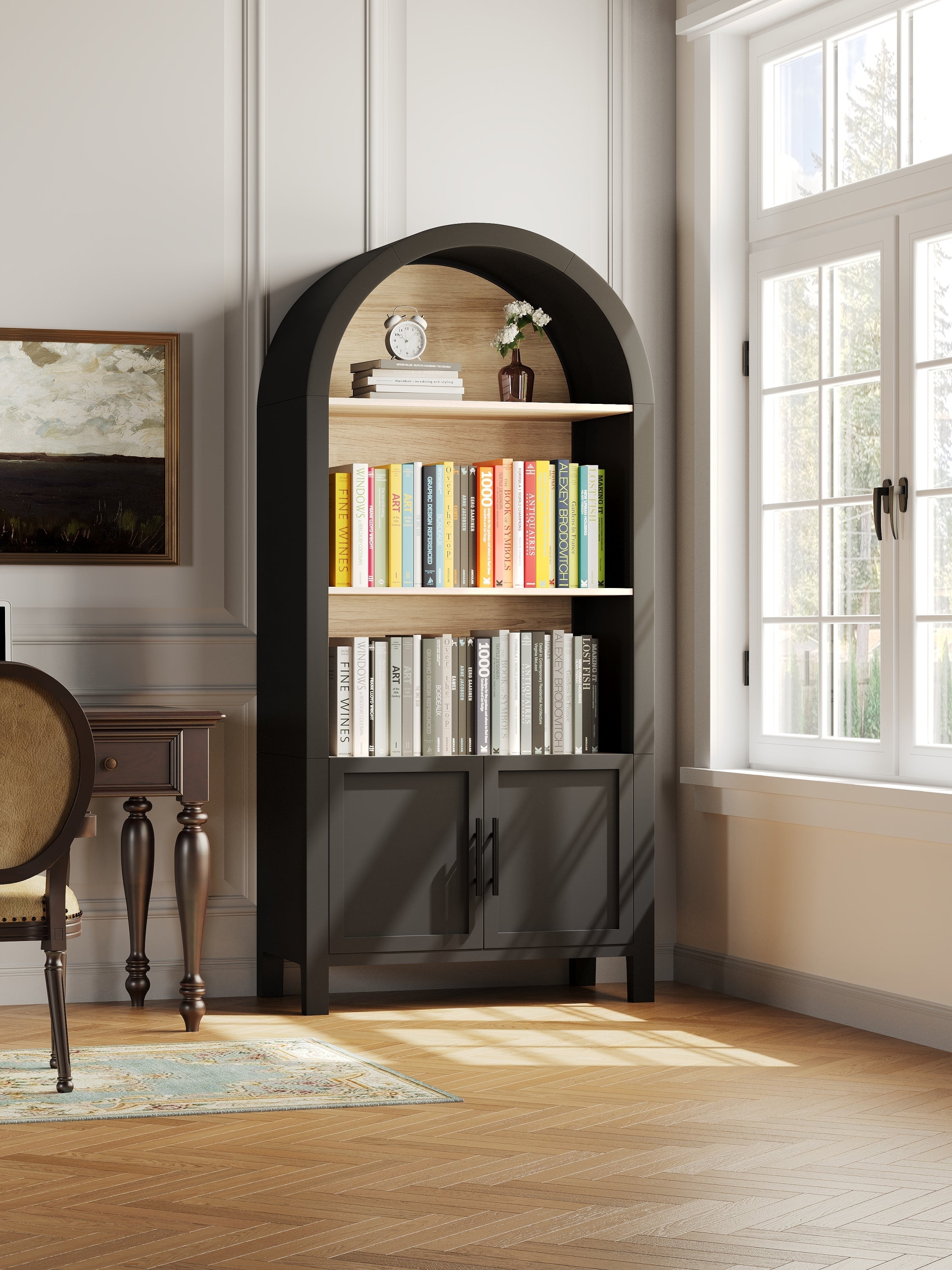 Grantham Arched 3-Tier Bookcase Cabinet with Door