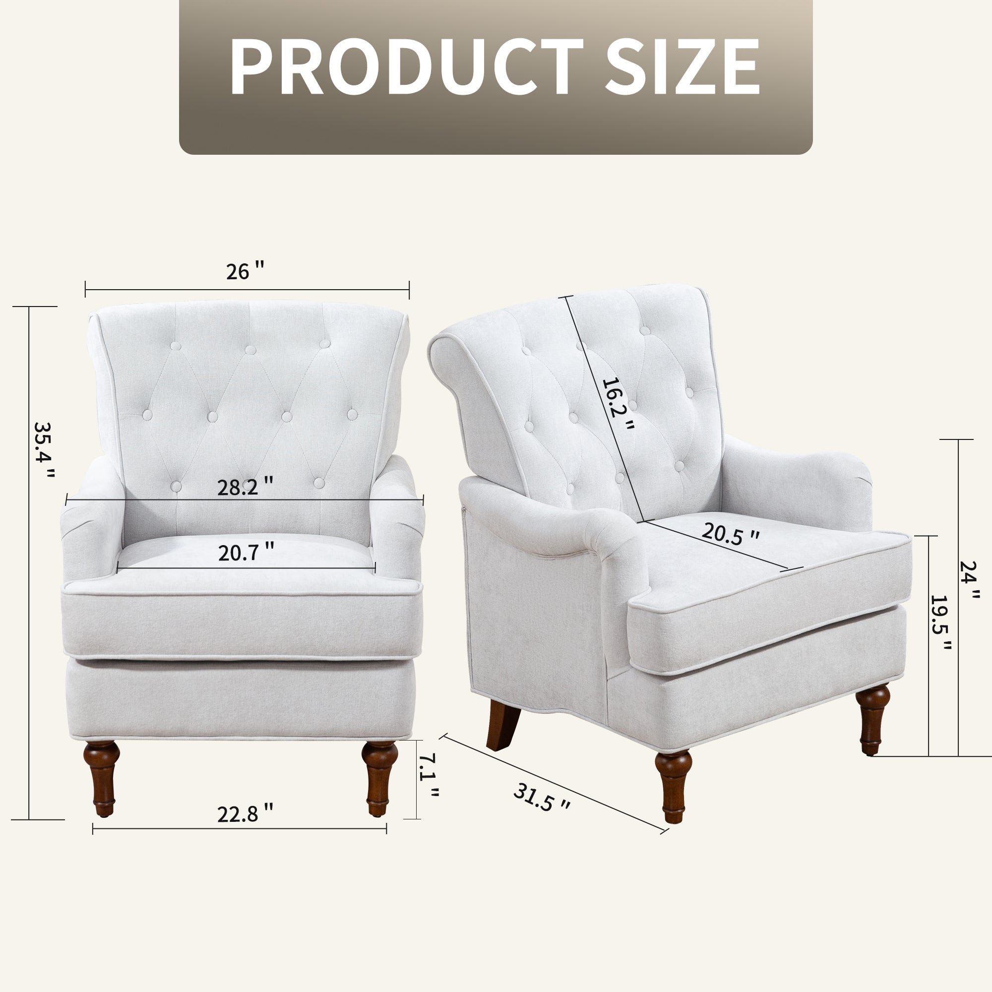 Chenille Tufted Upholstered Rolled Back Accent Chair