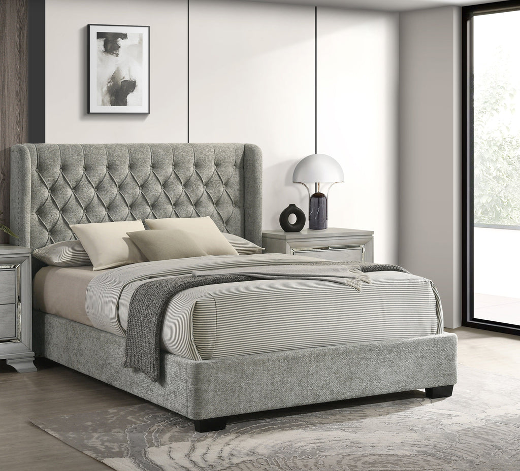 Soft Tweed Fabric Winged Headboard Bed