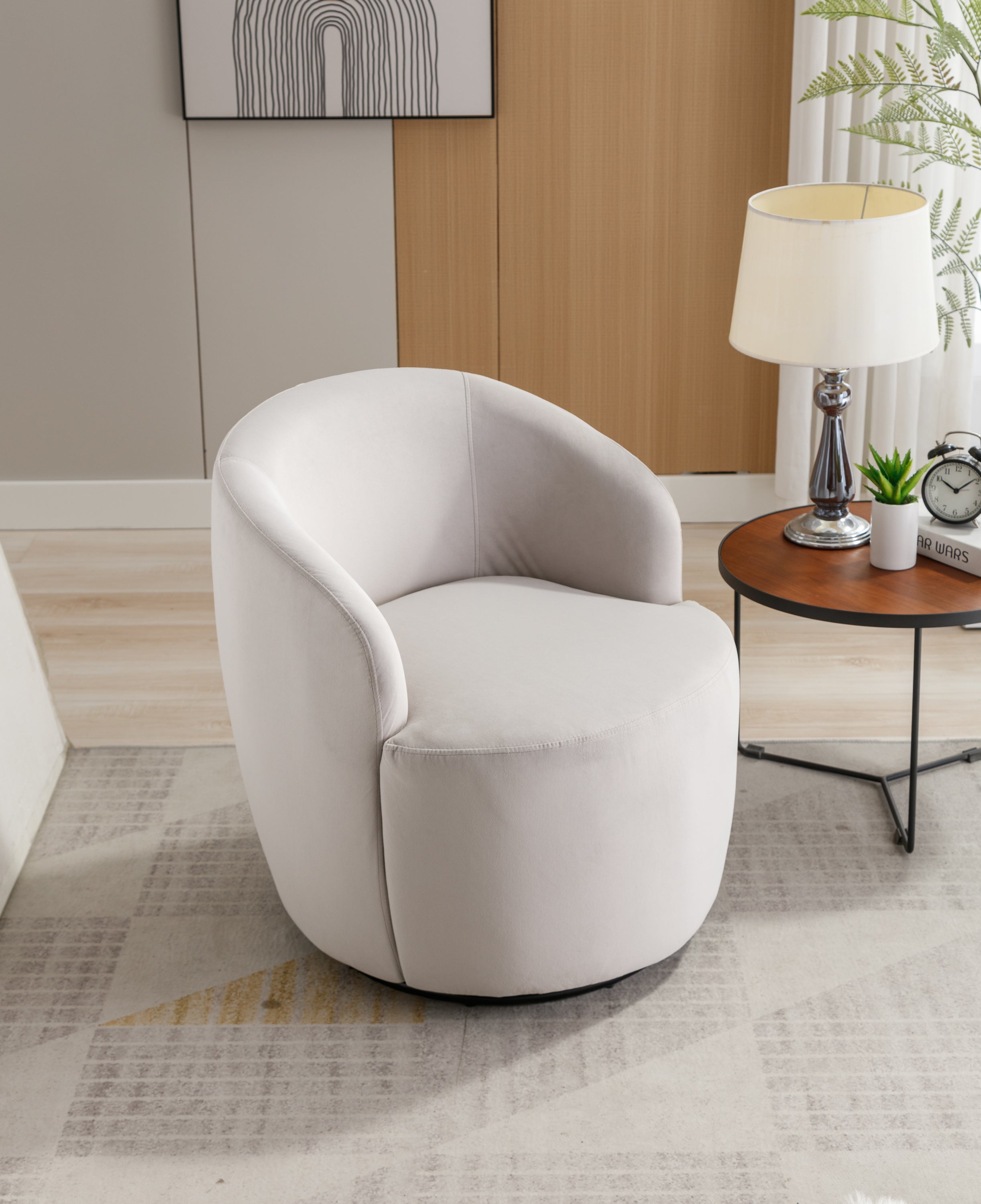Velvet Fabric Swivel Barrel Accent Chair