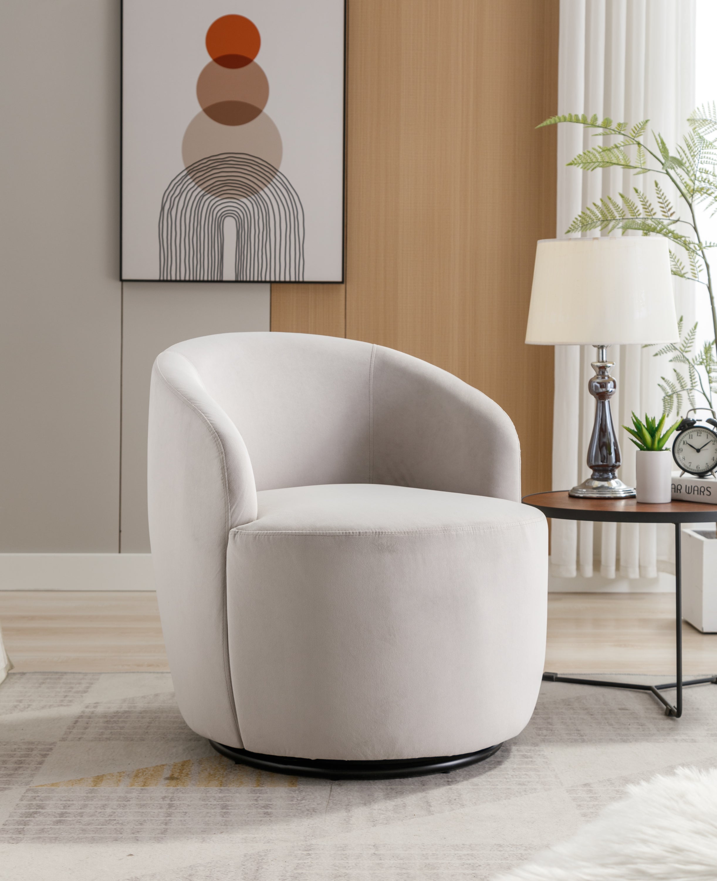 Velvet Fabric Swivel Barrel Accent Chair