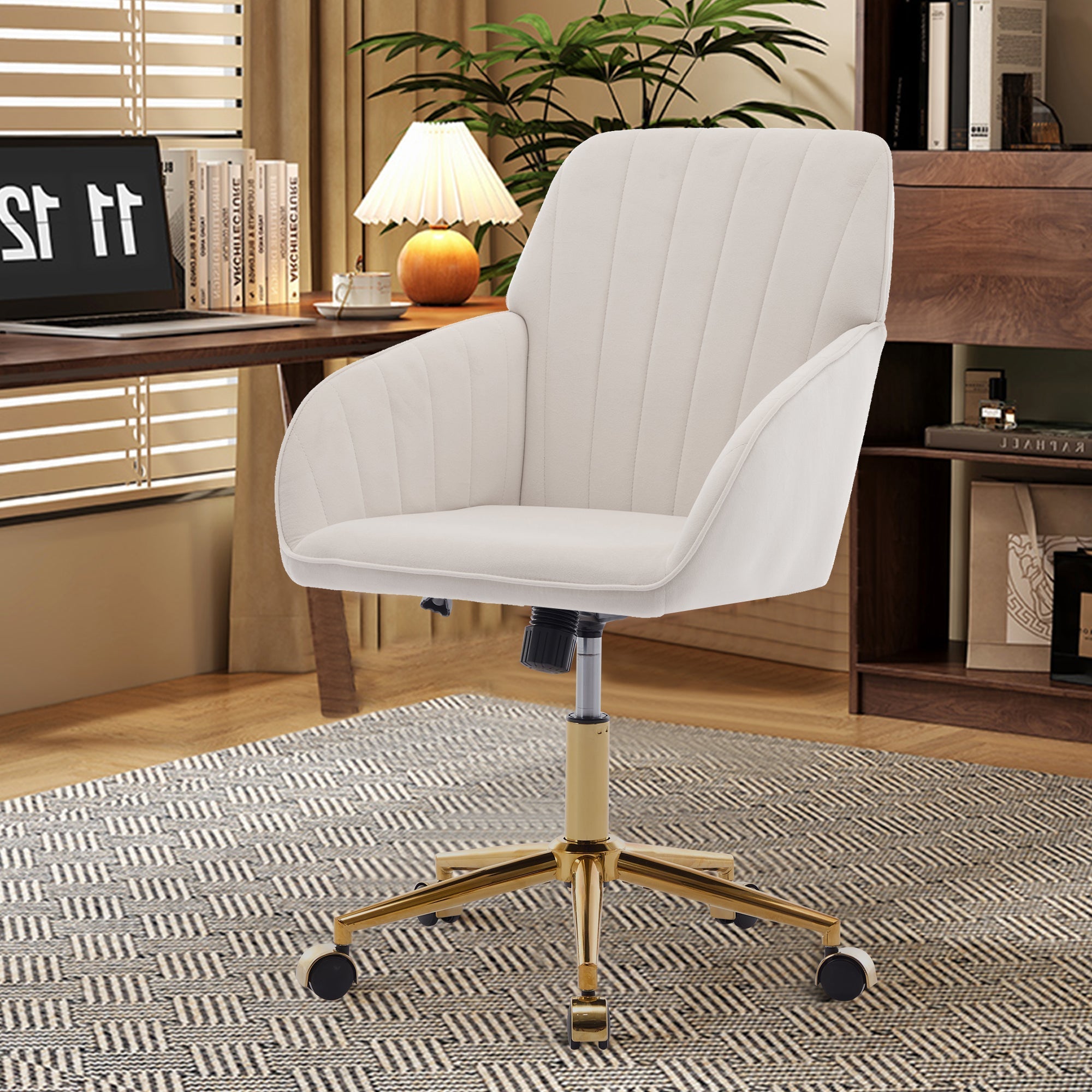 Adjustable Ergonomic Swivel Chair with Golden Base