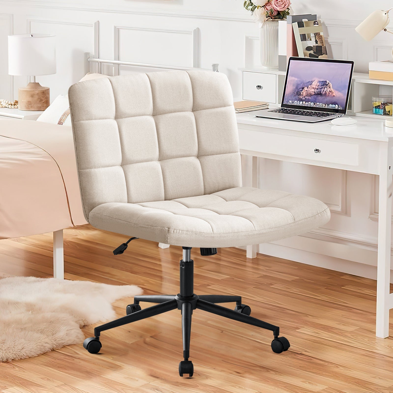 Desk Chair with Wheels, Armless Desk Chair, Adjustable Height 360° Rolling Swivel