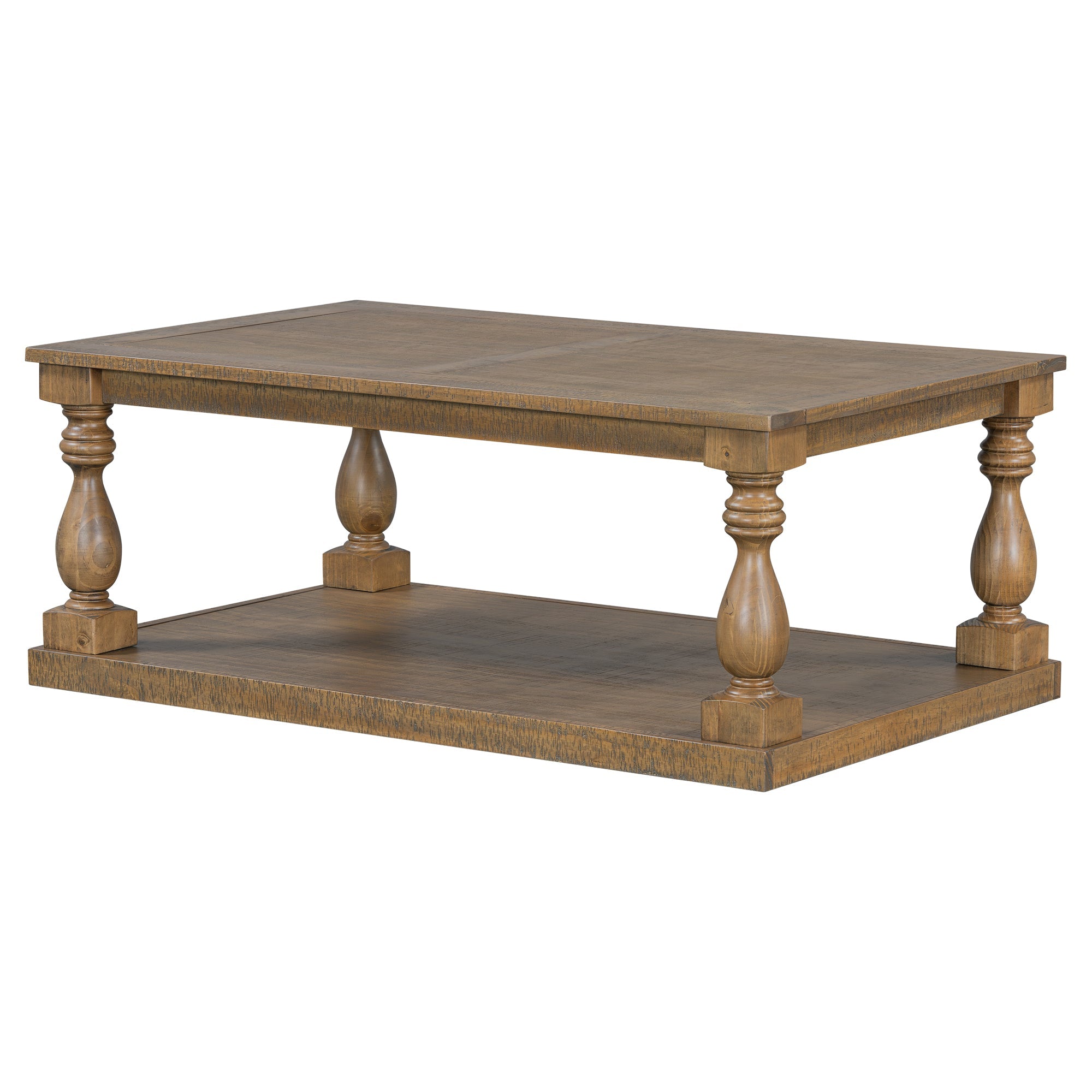 Farmhouse Turned-Leg Coffee Table with Bottom Shelf