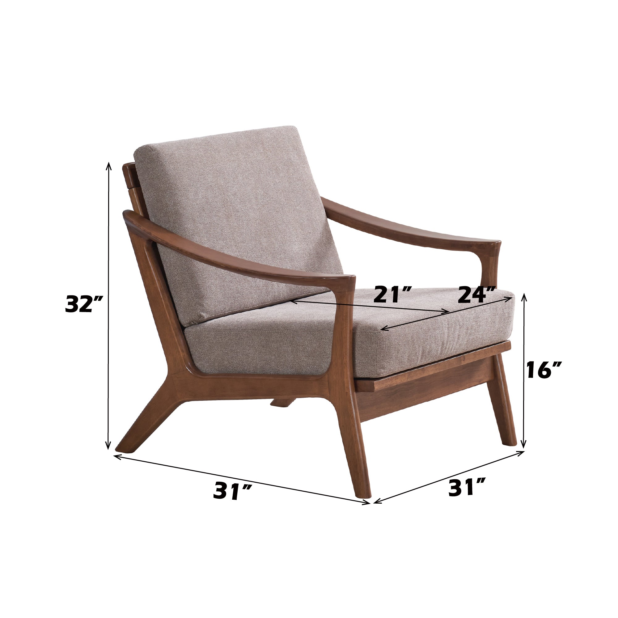 Lide Light Brown Fabric & Brown Finish Accent Chair