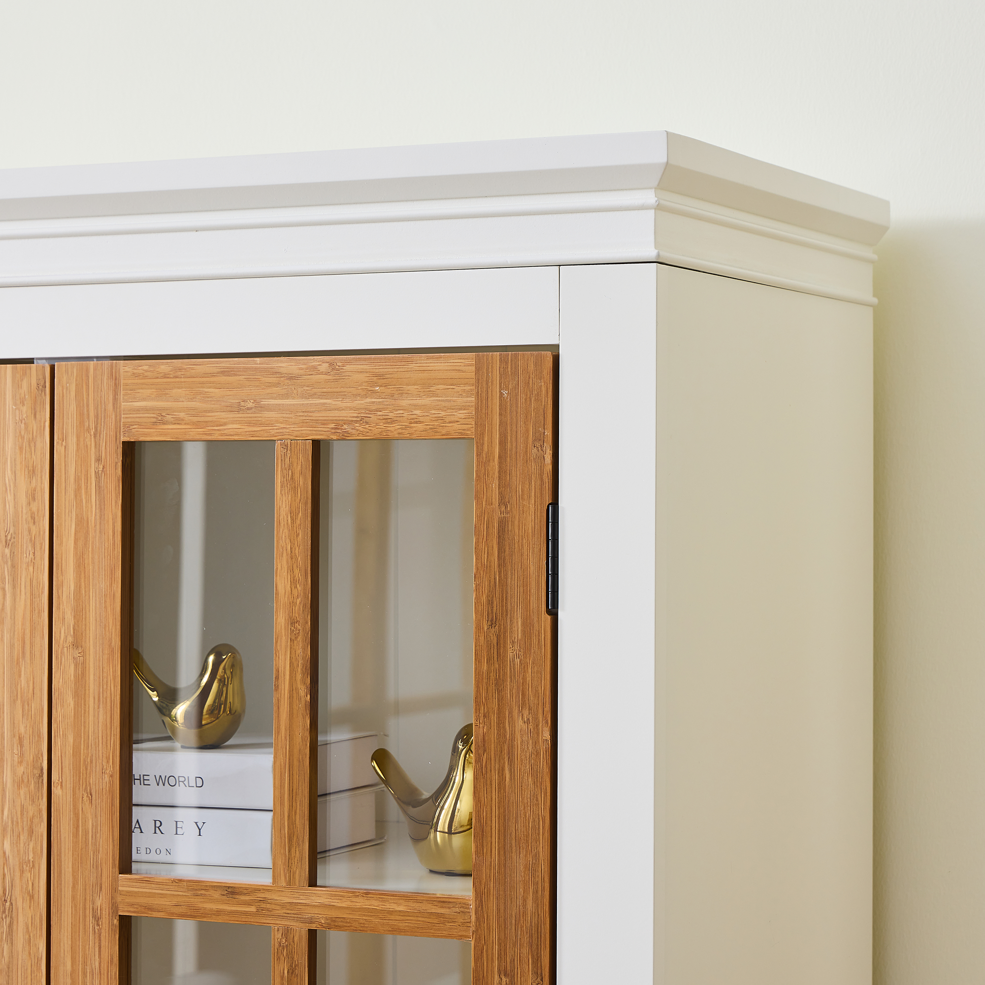 Rustic Style Display Cabinet with Glass Doors