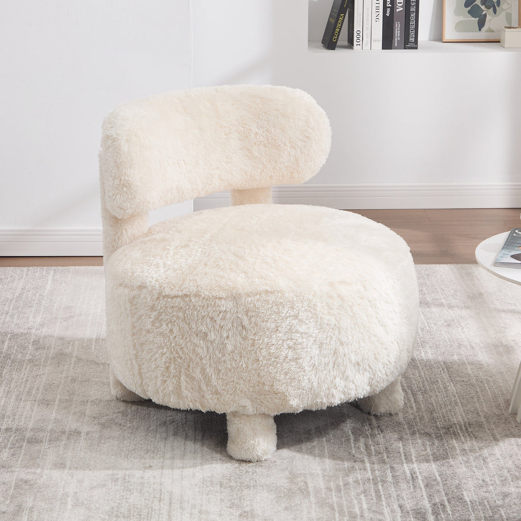 Fuzzy Armless Accent Chair with Curved Backrest and Solid Wooden Legs