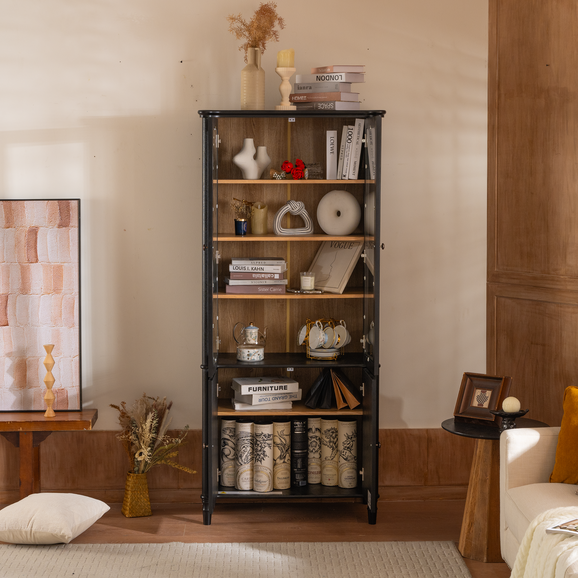 Vintage Style Display Cabinet with Double Glass Doors