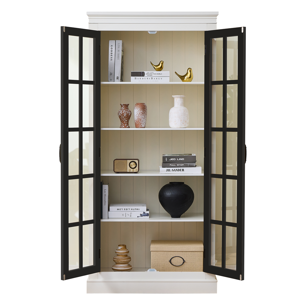 Rustic Style Display Cabinet with Glass Doors