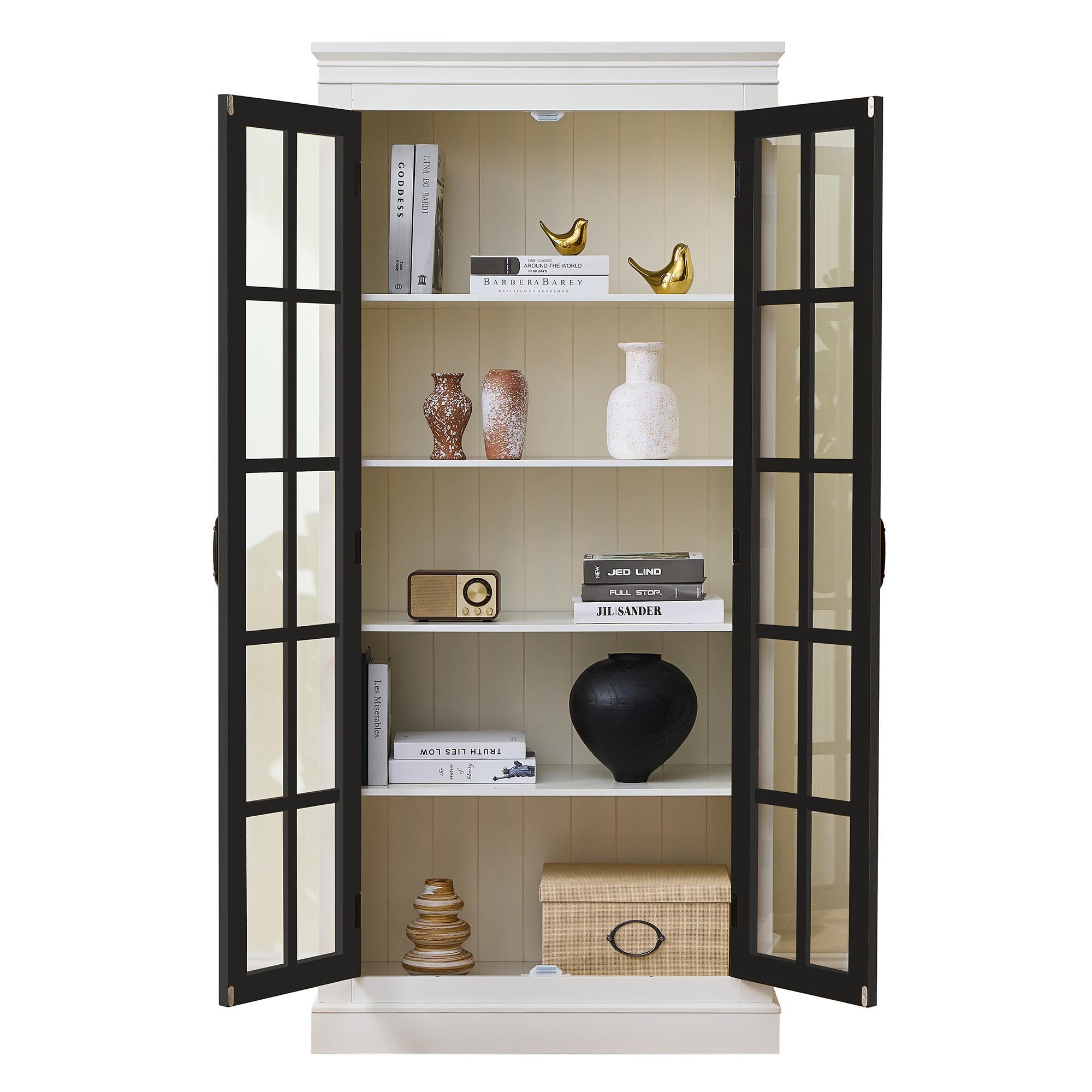 Rustic Style Display Cabinet with Glass Doors