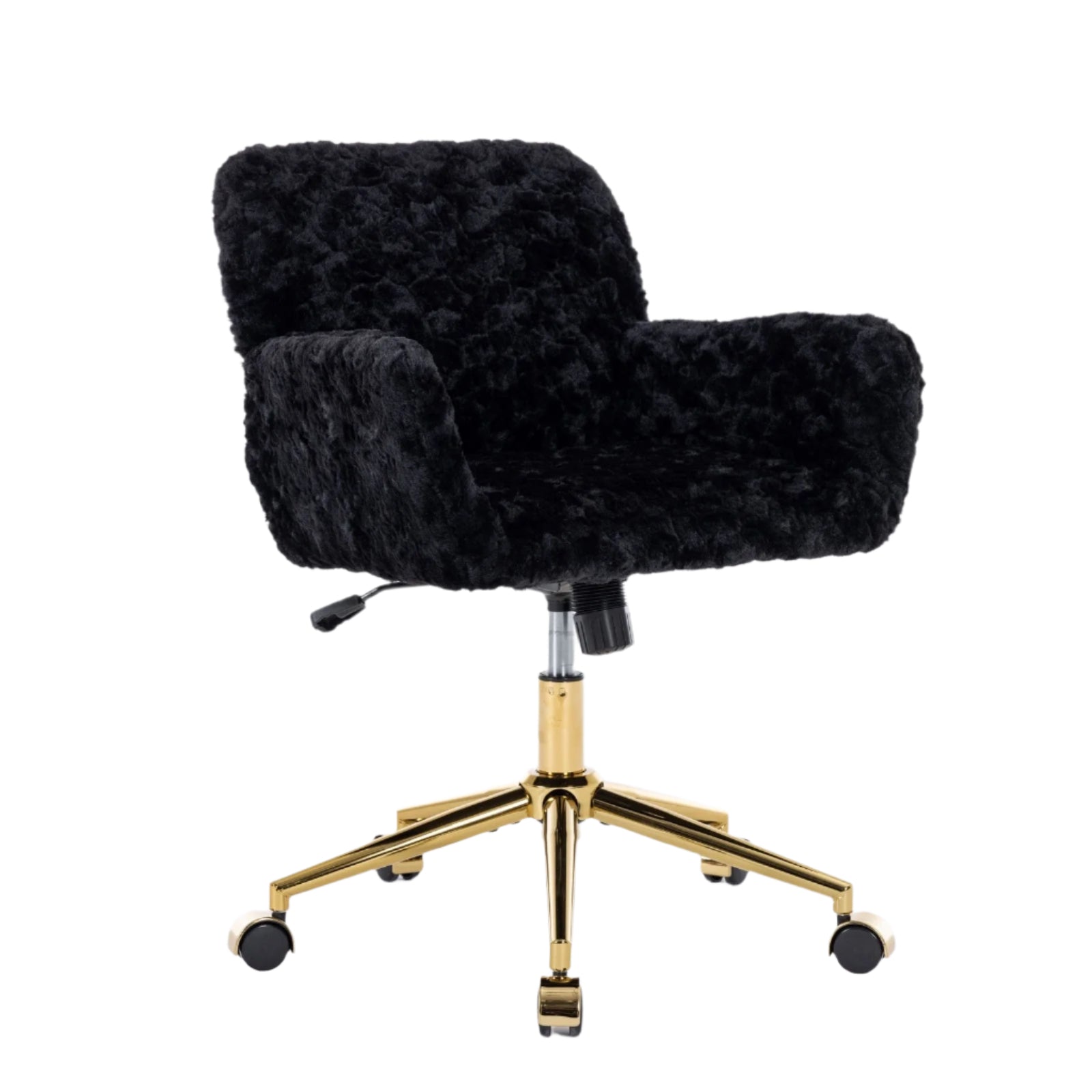 Faux Rabbit Hair Office Chair with Golden Metal Base, Adjustable Swivel