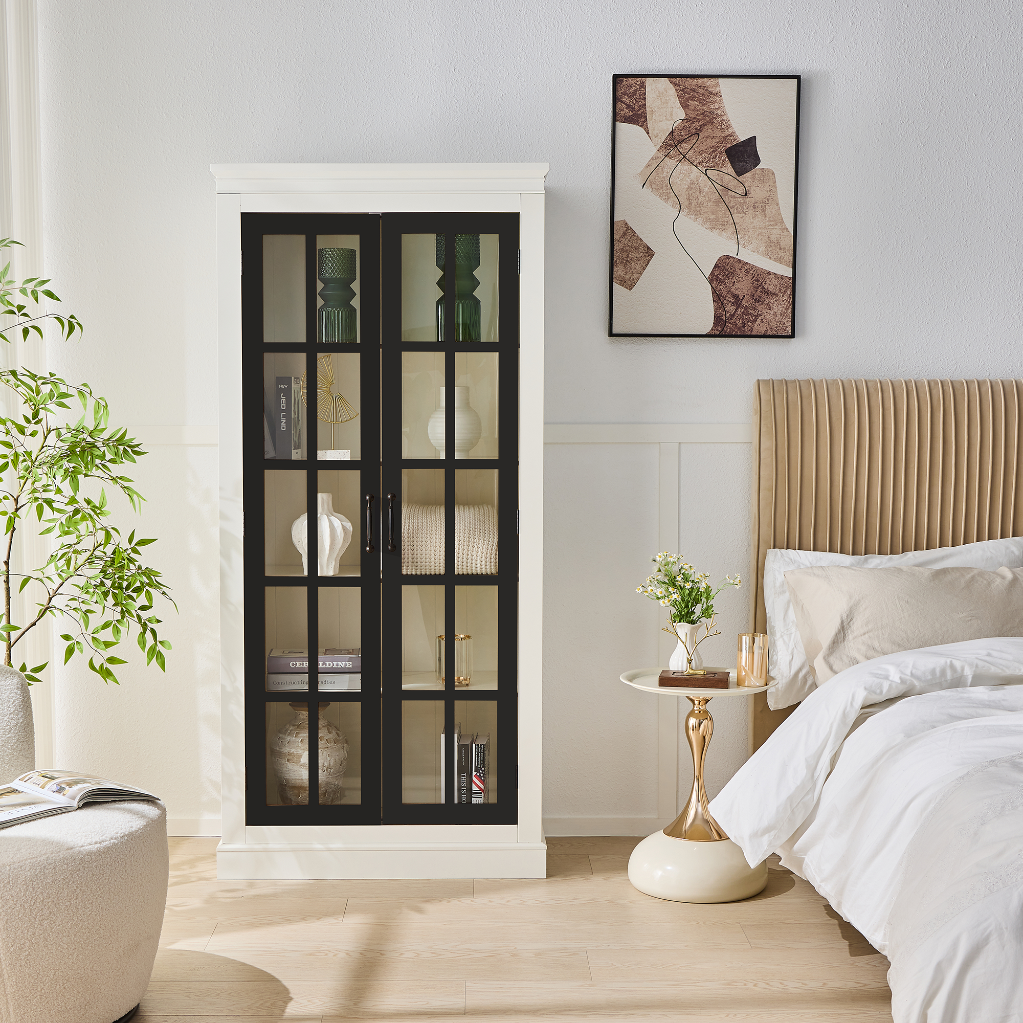 Rustic Style Display Cabinet with Glass Doors
