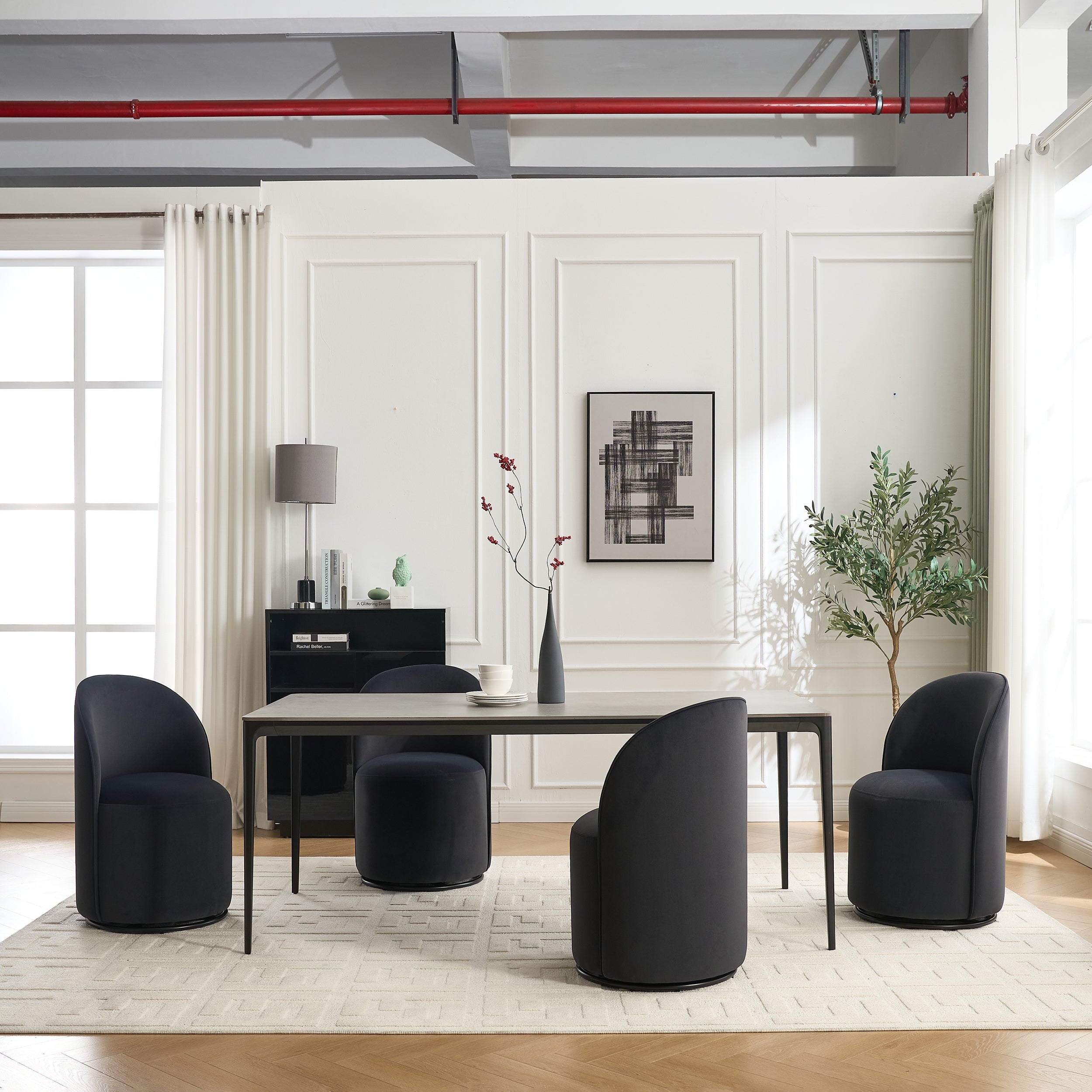 Ashcombe Mid Century Modern Round Velvet Dining Chair