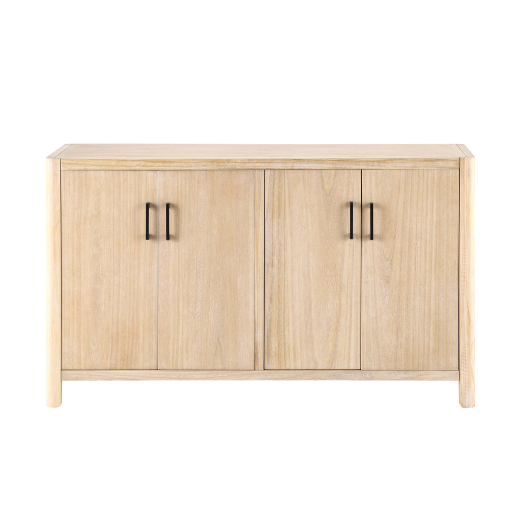 Farmhouse Style 4-Door Cabinet with Natural Distressed Finish