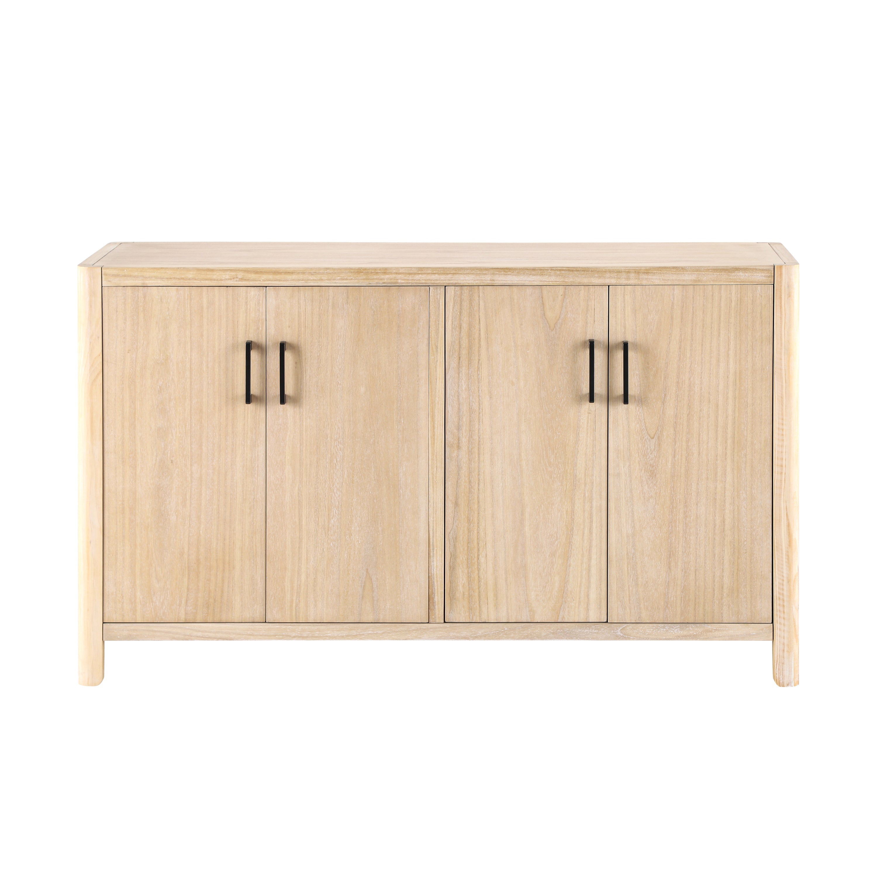 Farmhouse Style 4-Door Cabinet with Natural Distressed Finish