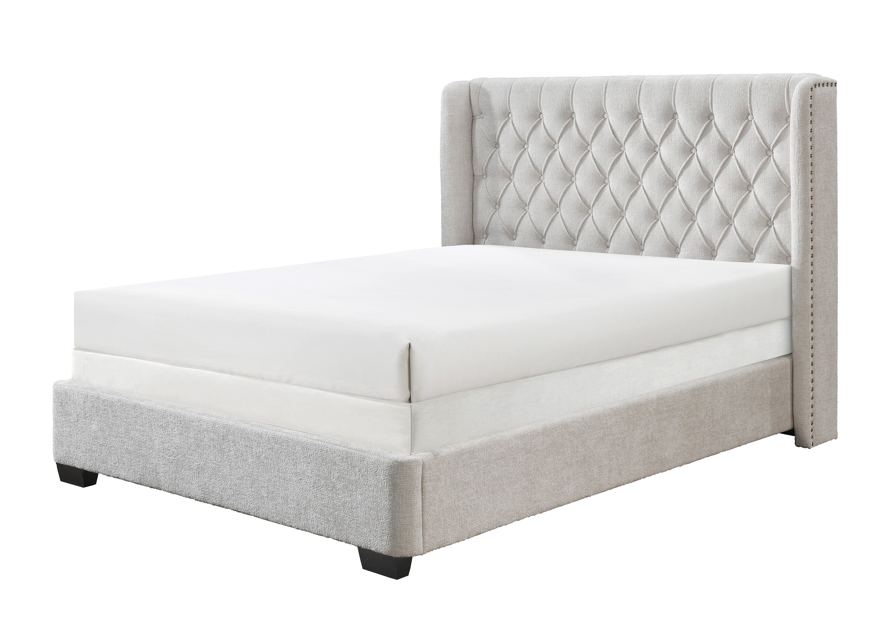 Soft Tweed Fabric Winged Headboard Bed