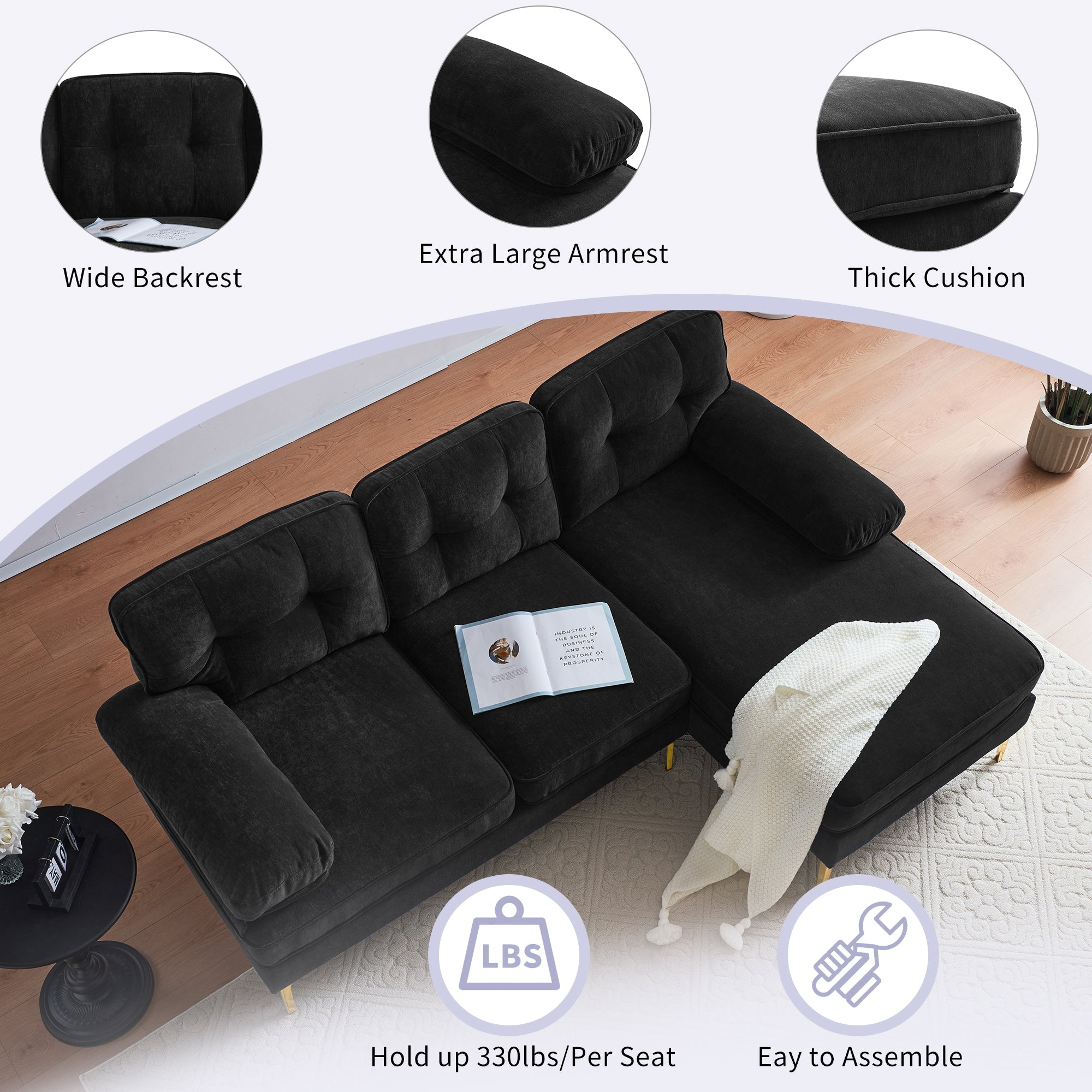 Modern Tufted Velvet L-Shape Sofa