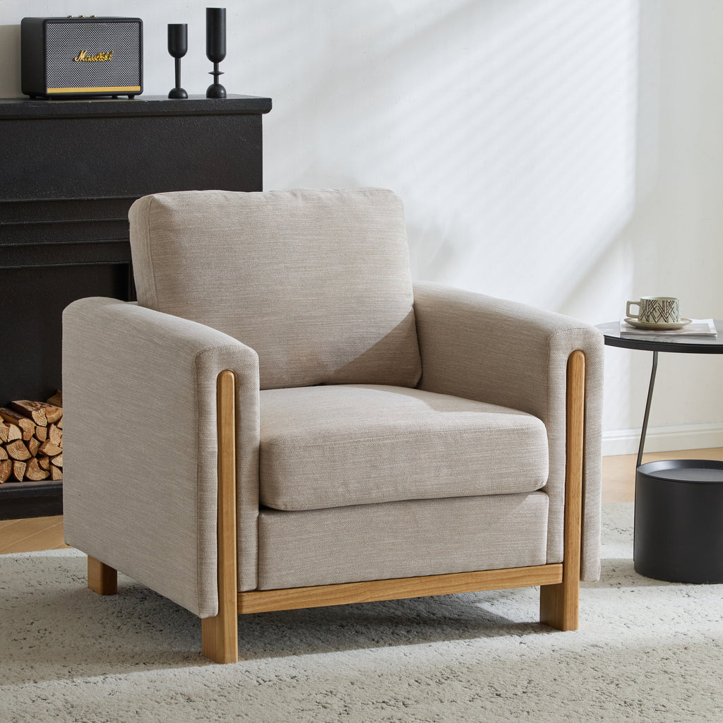 Harmonia Fabric Upholstered Accent Chair with Wood Accent