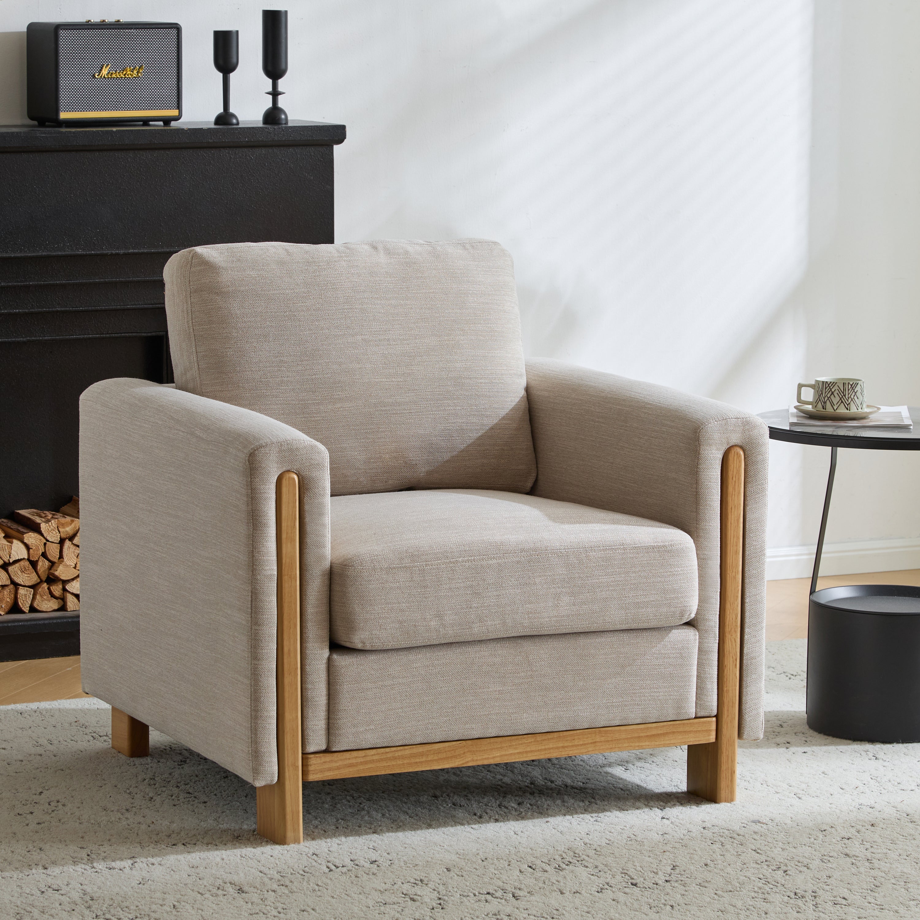 Harmonia Fabric Upholstered Accent Chair with Wood Accent