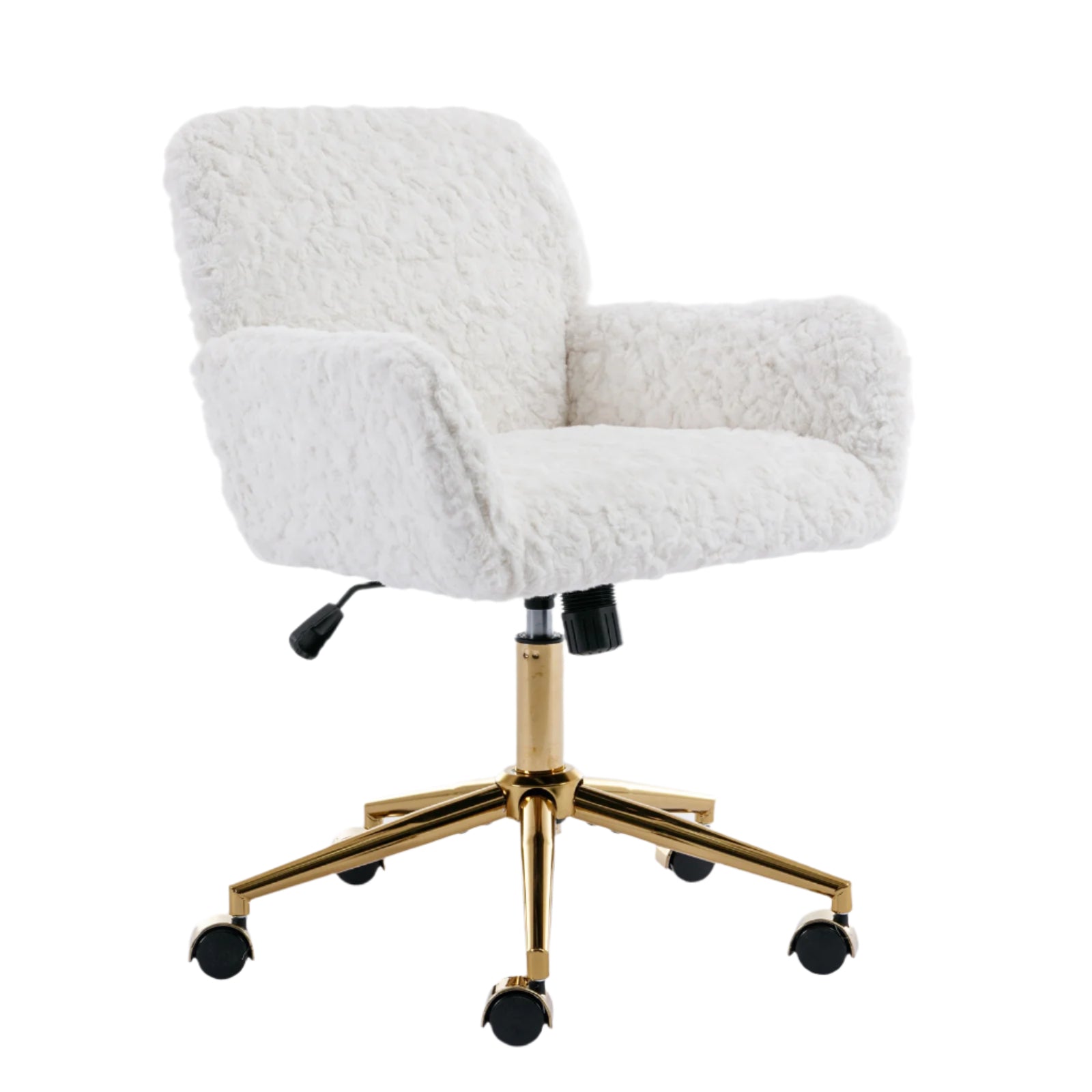 Faux Rabbit Hair Office Chair with Golden Metal Base, Adjustable Swivel