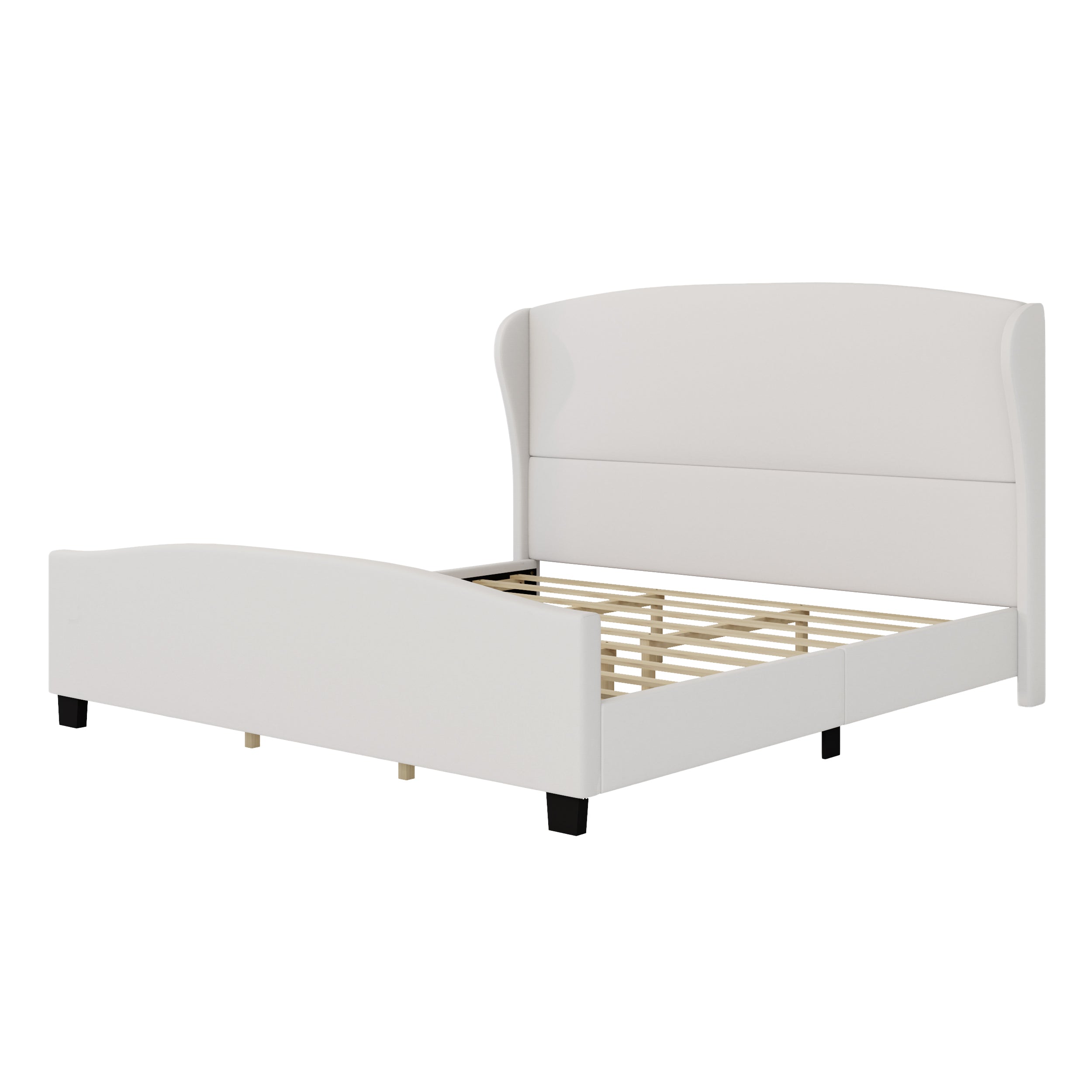 Modern Wingback Linen Upholstered Bed