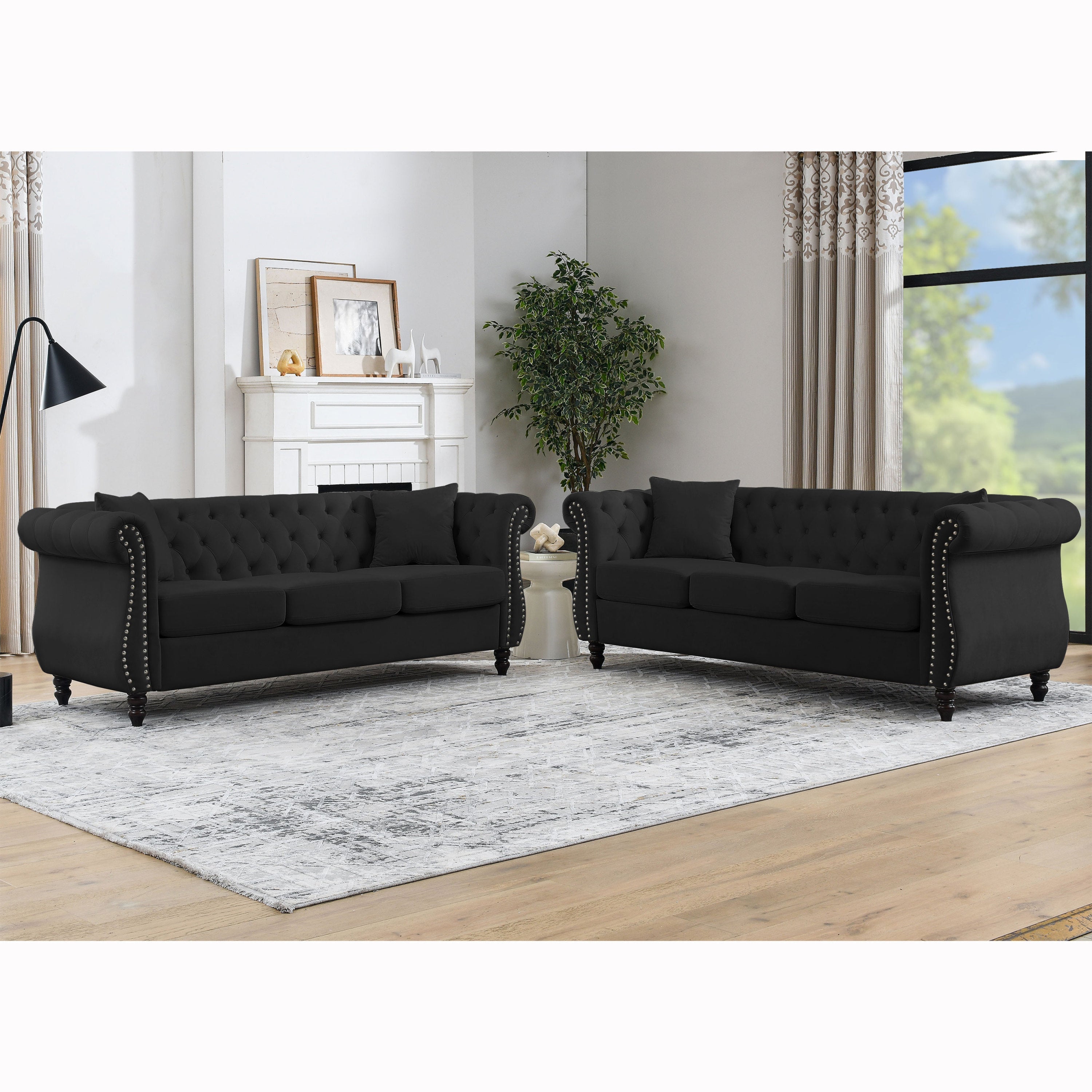 Nailhead Velvet Chesterfield 3-Seater Sofa