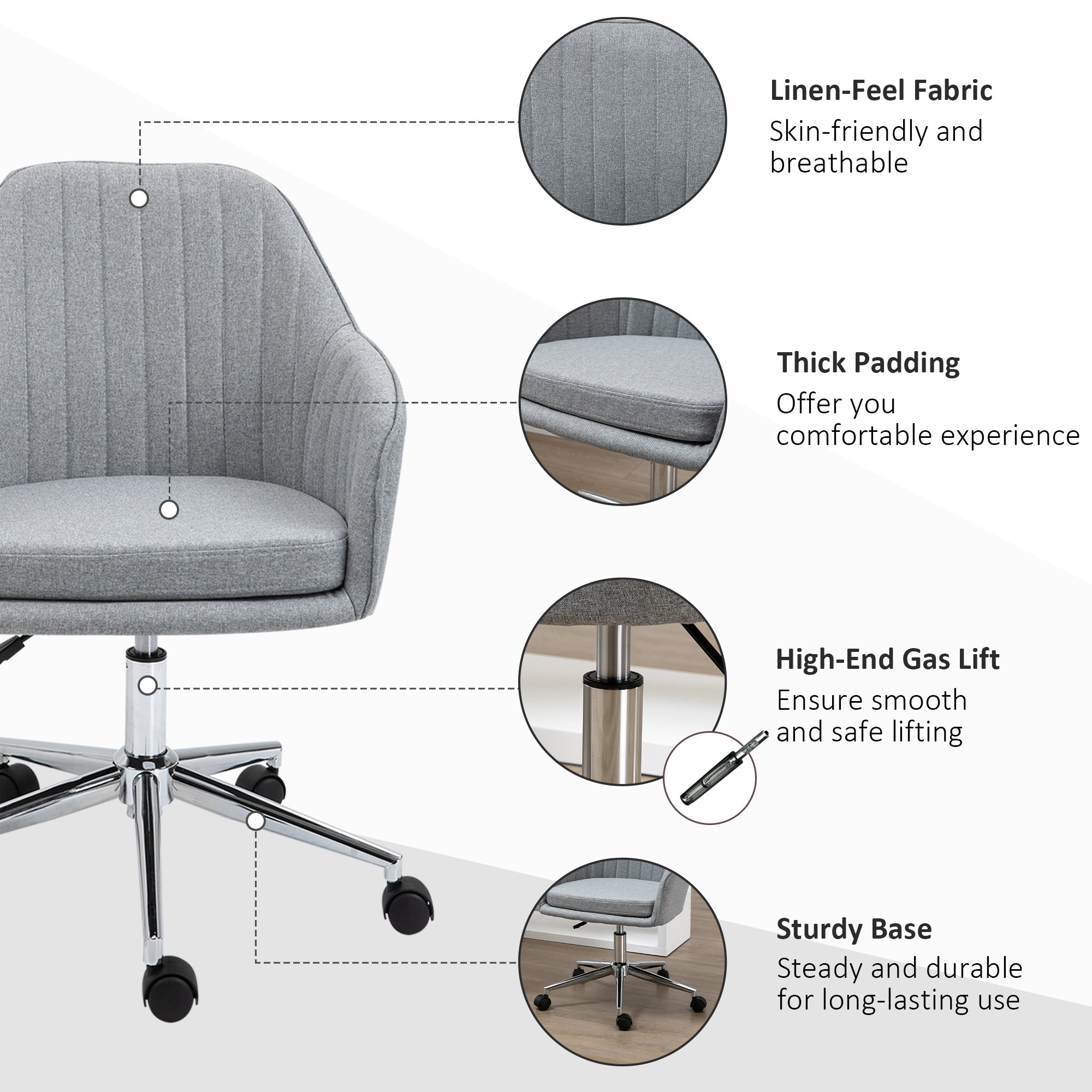 Swivel Desk Chair with Tub Shape Design & Lined Pattern Back