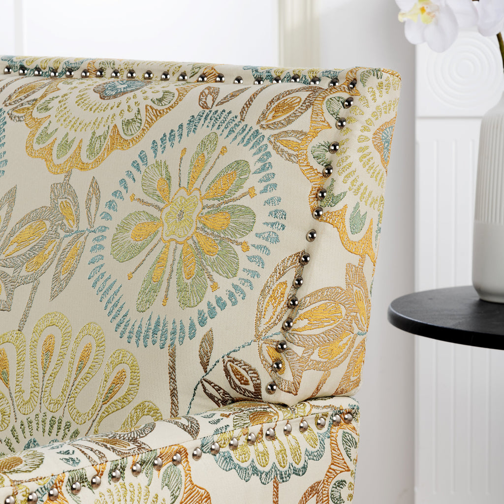 Golden Floral Nailhead Trim Accent Chair