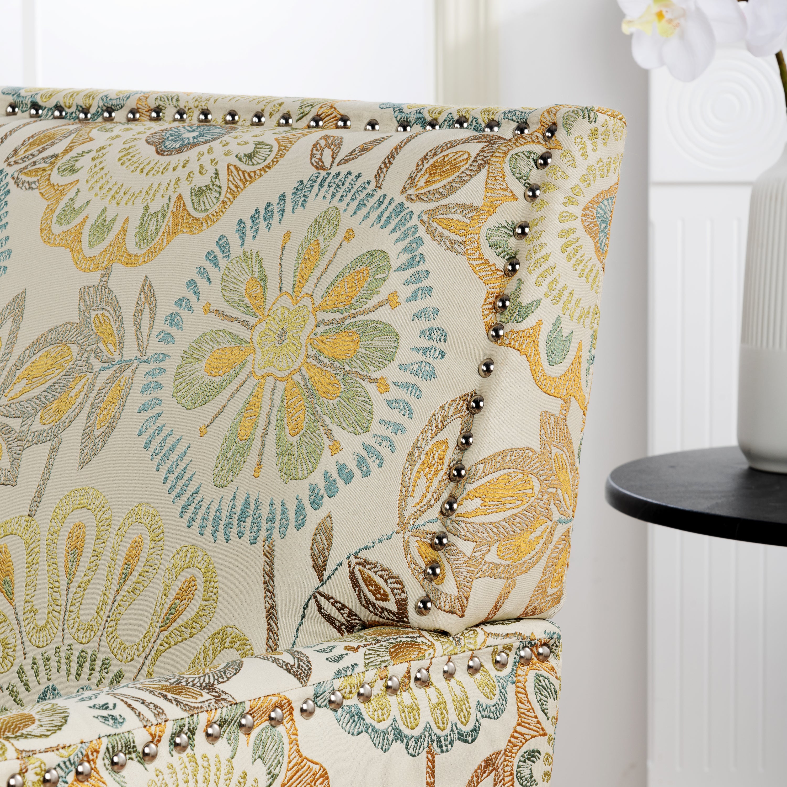 Golden Floral Nailhead Trim Accent Chair