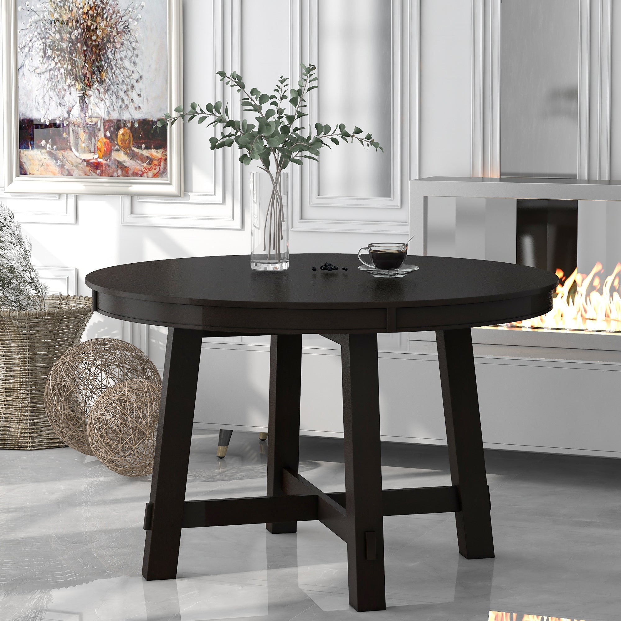 Farmhouse Round Extendable Dining Table with 16 Leaf