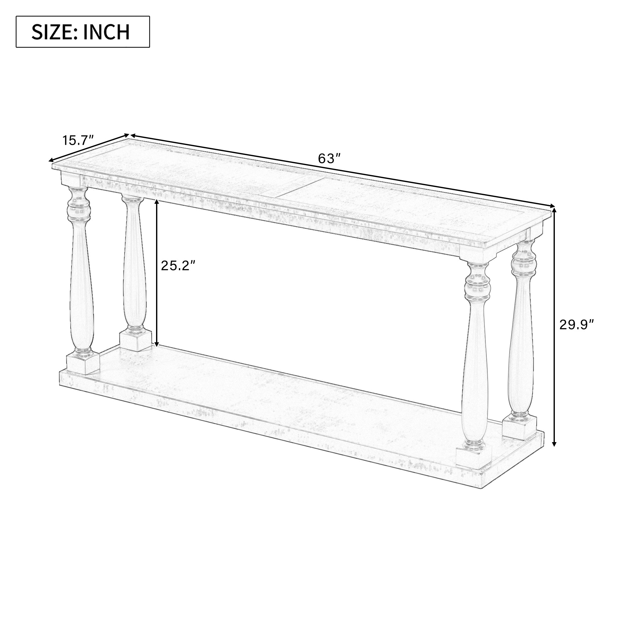 Farmhouse Turned-Leg Entryway Console Table with Bottom Shelf