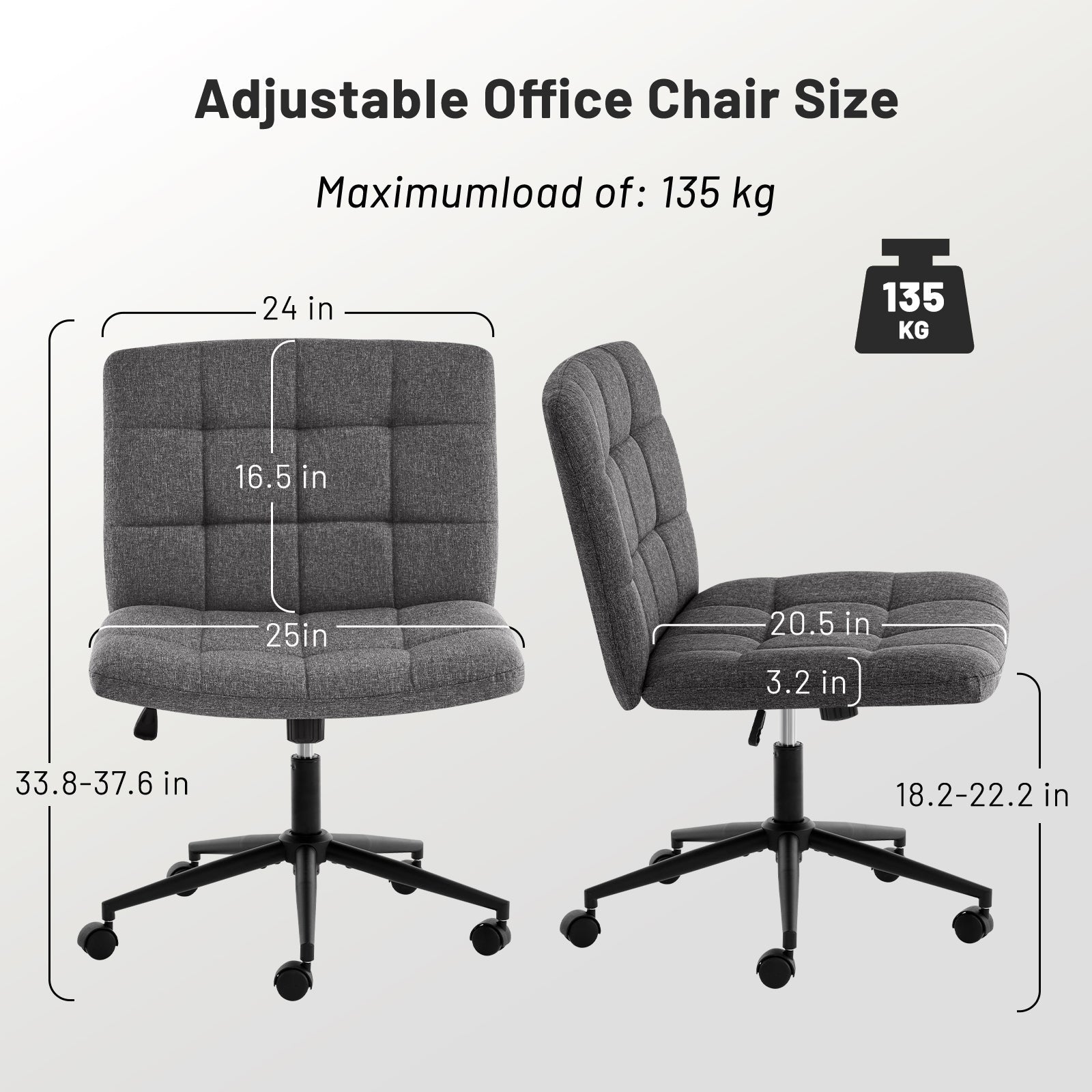 Desk Chair with Wheels, Armless Desk Chair, Adjustable Height 360° Rolling Swivel