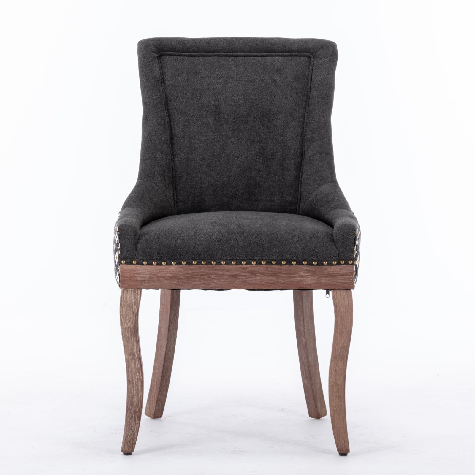 Square Patterned Back Upholstered Dining Chair with Bronze Nailhead Trim, Set of 2