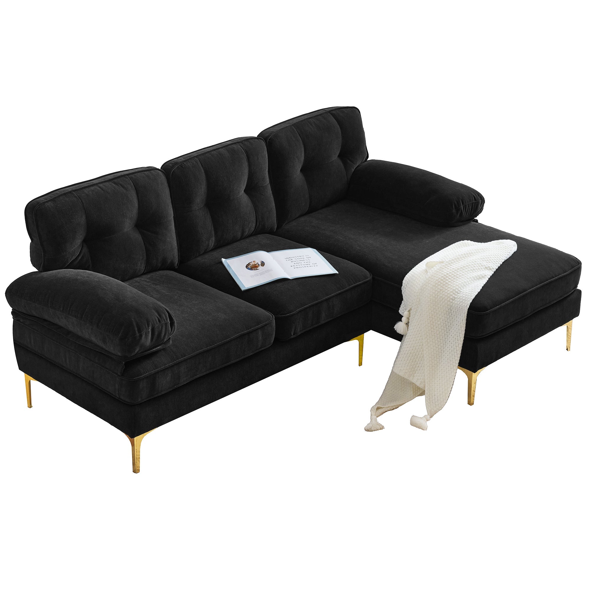 Modern Tufted Velvet L-Shape Sofa